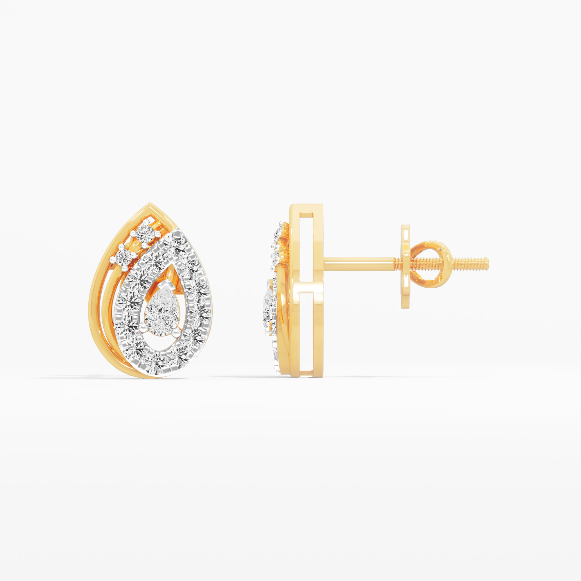Opal Tear Stud Earrings in 9KT Yellow Gold (Diamond Quality: FG-VVS VS)