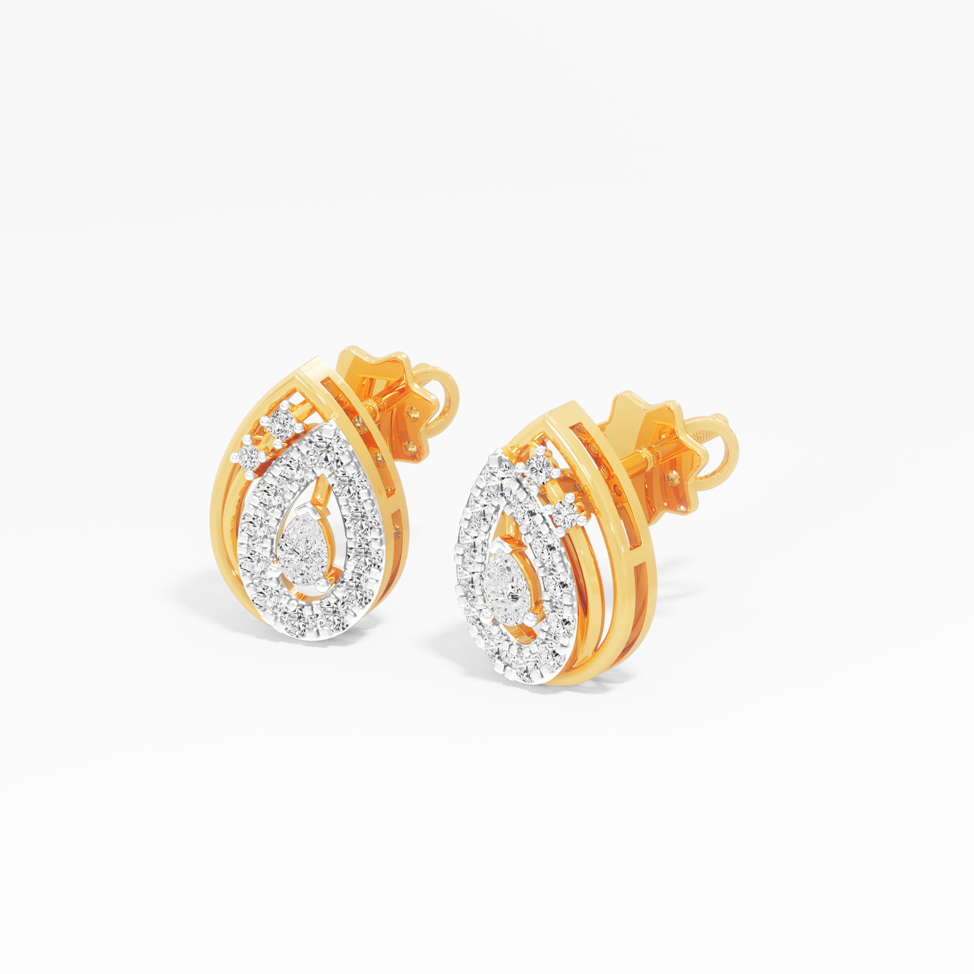 Opal Tear Stud Earrings in 9KT Yellow Gold (Diamond Quality: FG-VVS VS)