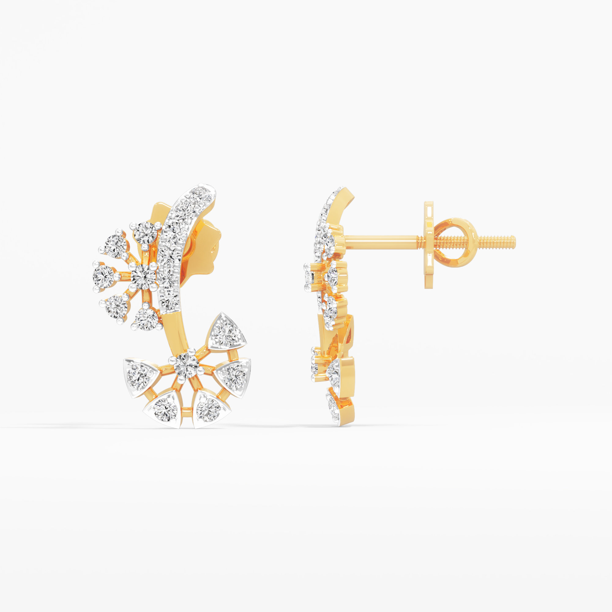 Willow Spray Stud Earrings in 9KT Yellow Gold (Diamond Quality: EF-VVS)