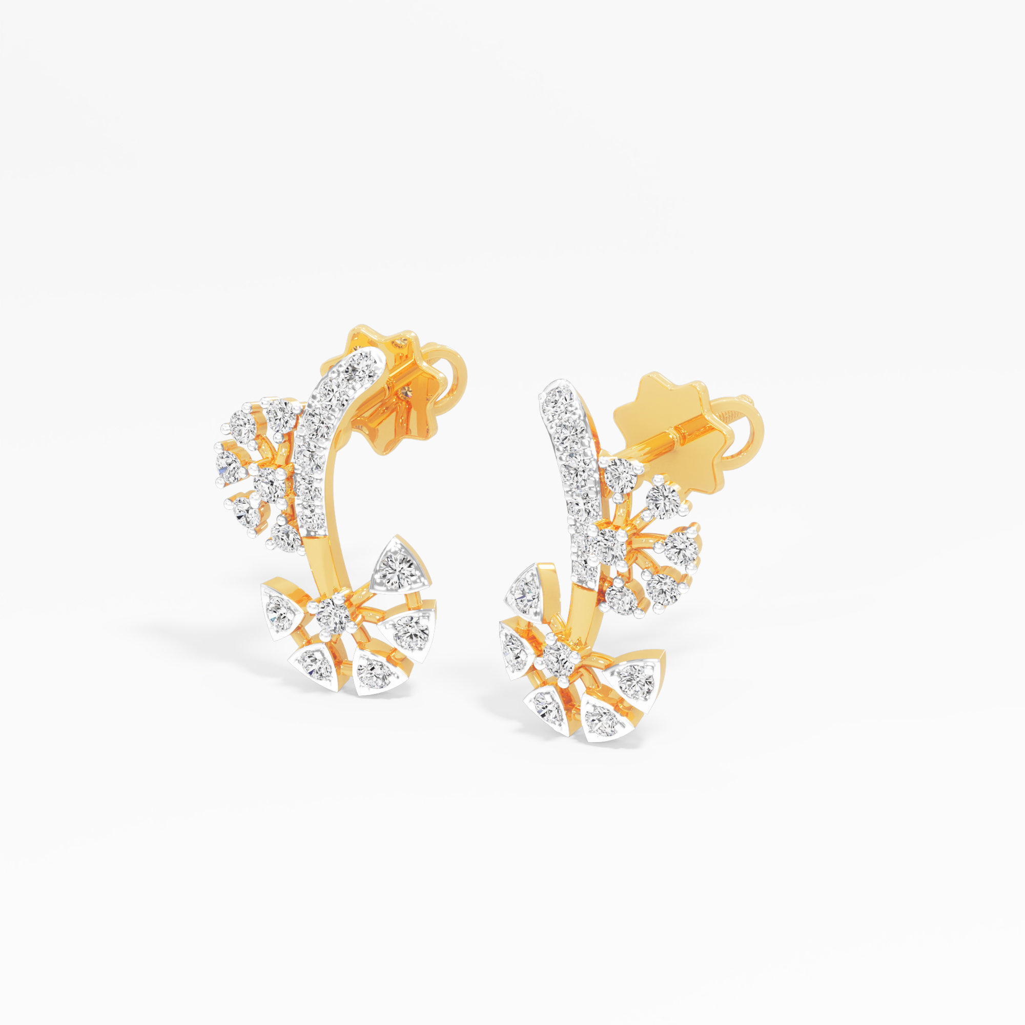 Willow Spray Stud Earrings in 9KT Yellow Gold (Diamond Quality: EF-VVS)