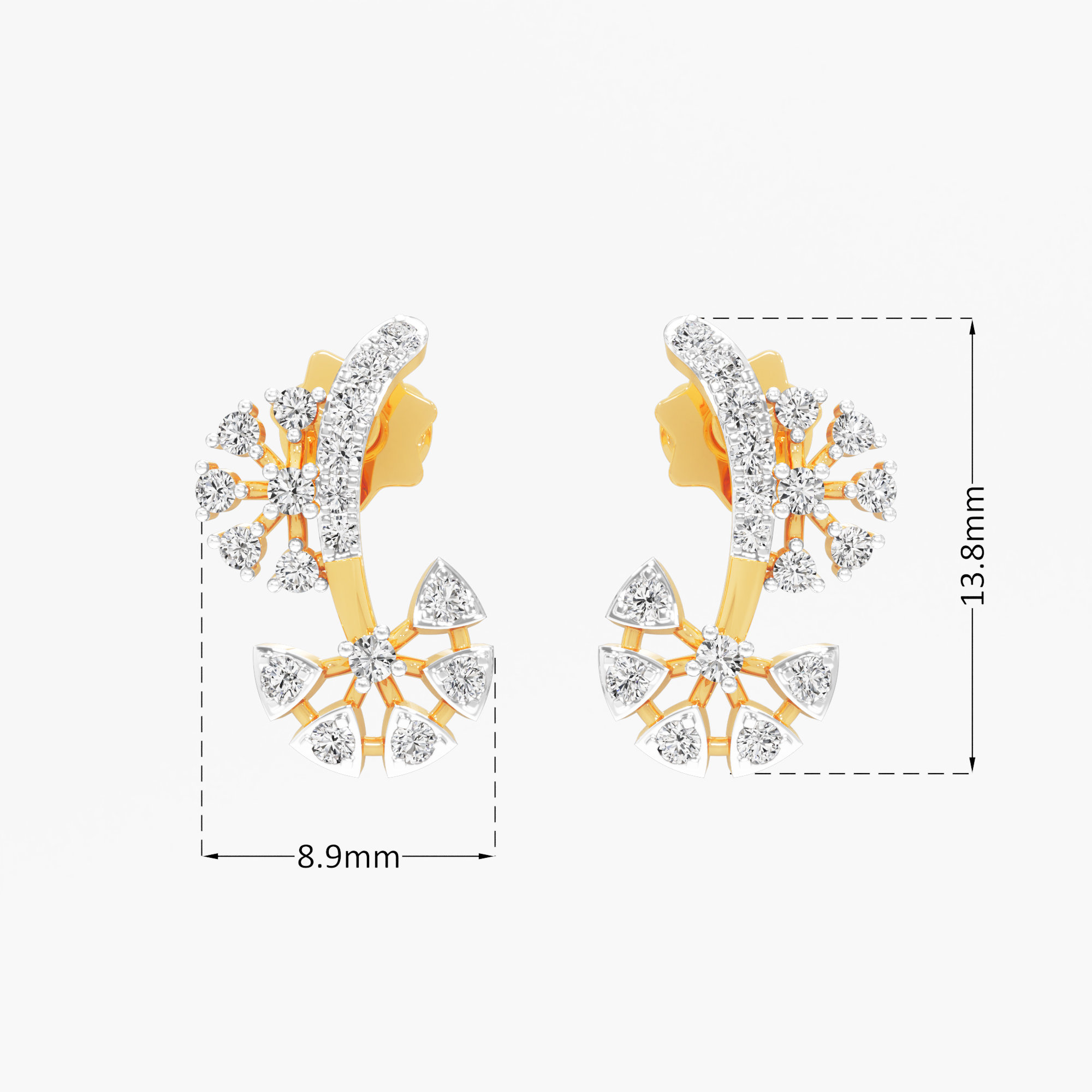 Willow Spray Stud Earrings in 9KT Yellow Gold (Diamond Quality: EF-VVS)