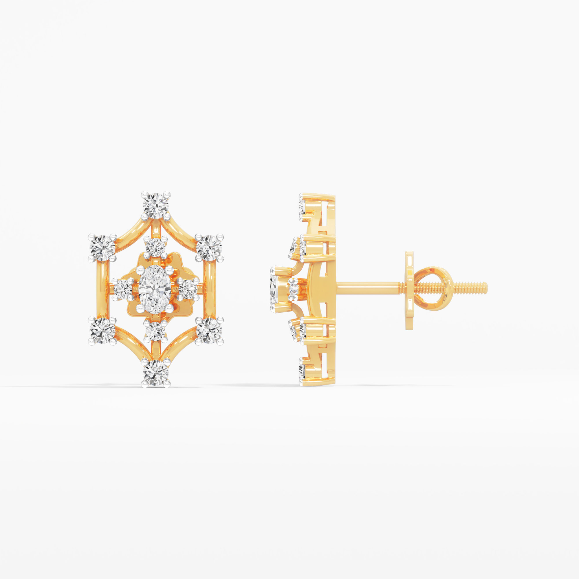 Trellis Frame Stud Earrings in 9KT Yellow Gold (Diamond Quality: FG-VVS VS)