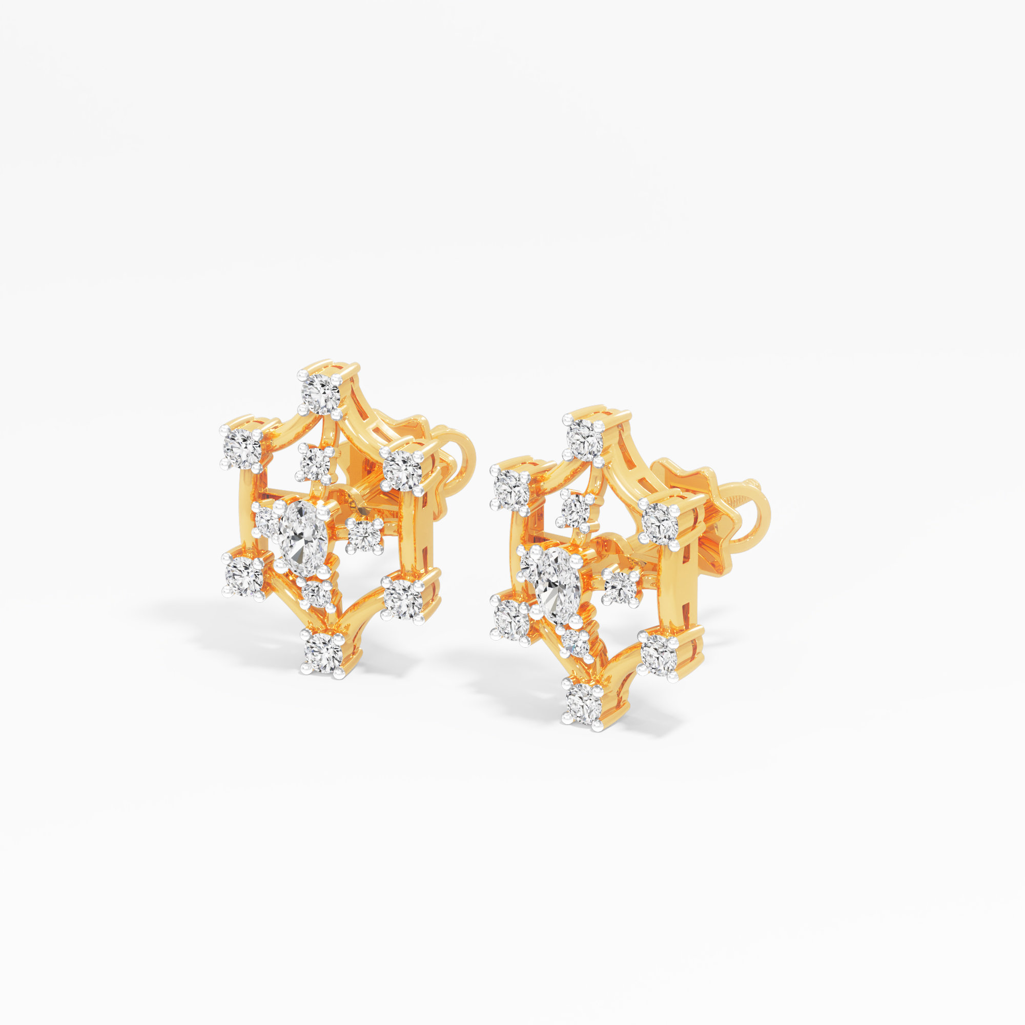 Trellis Frame Stud Earrings in 9KT Yellow Gold (Diamond Quality: FG-VVS VS)