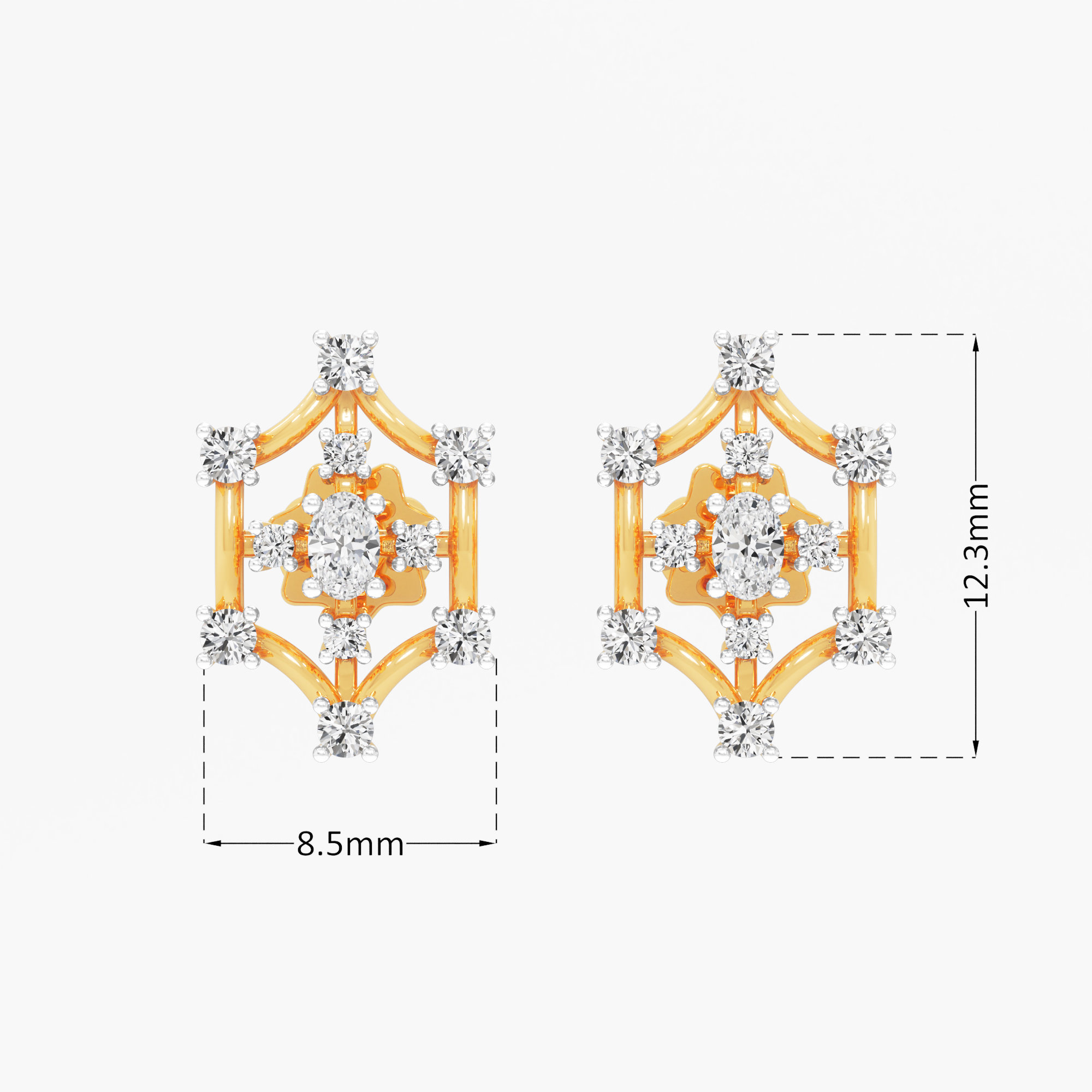 Trellis Frame Stud Earrings in 9KT Yellow Gold (Diamond Quality: FG-VVS VS)