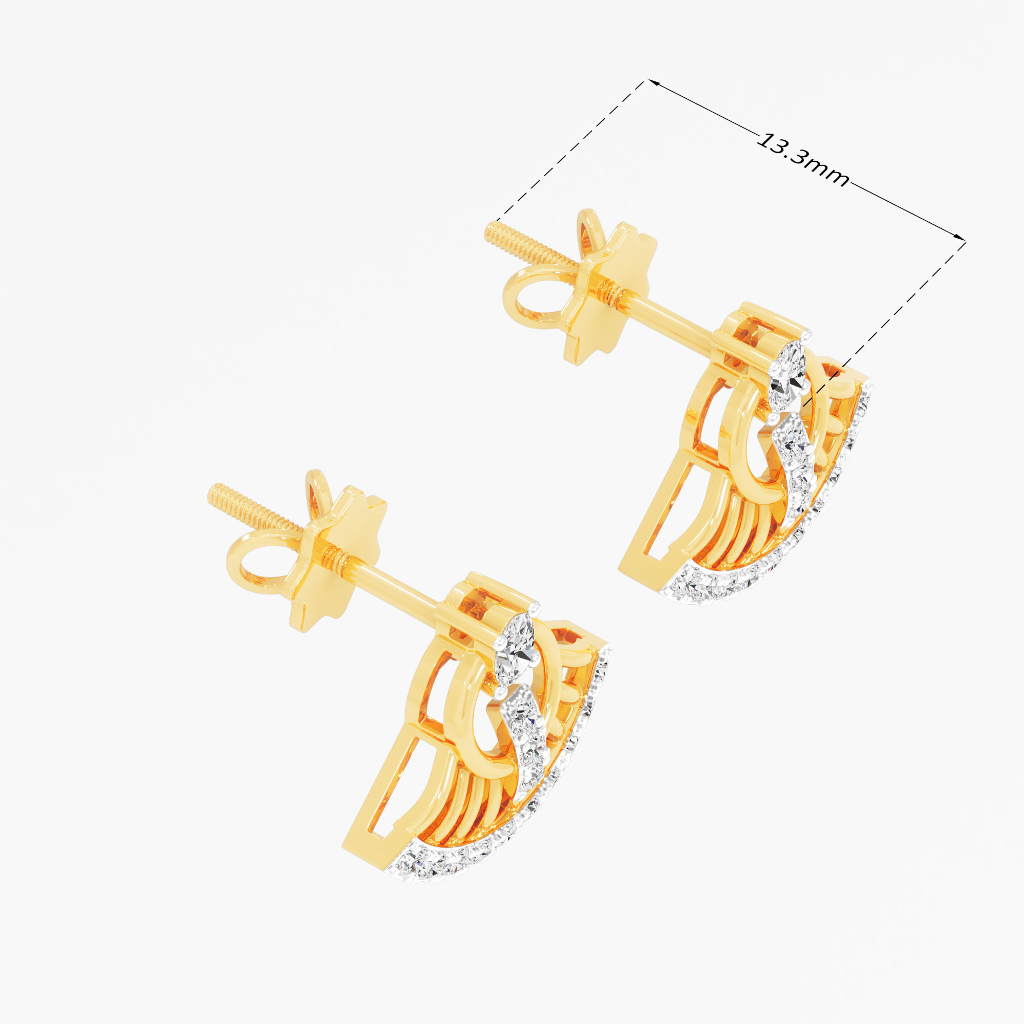 Sunray Wheel Stud Earrings in 9KT Yellow Gold (Diamond Quality: FG-VVS VS)