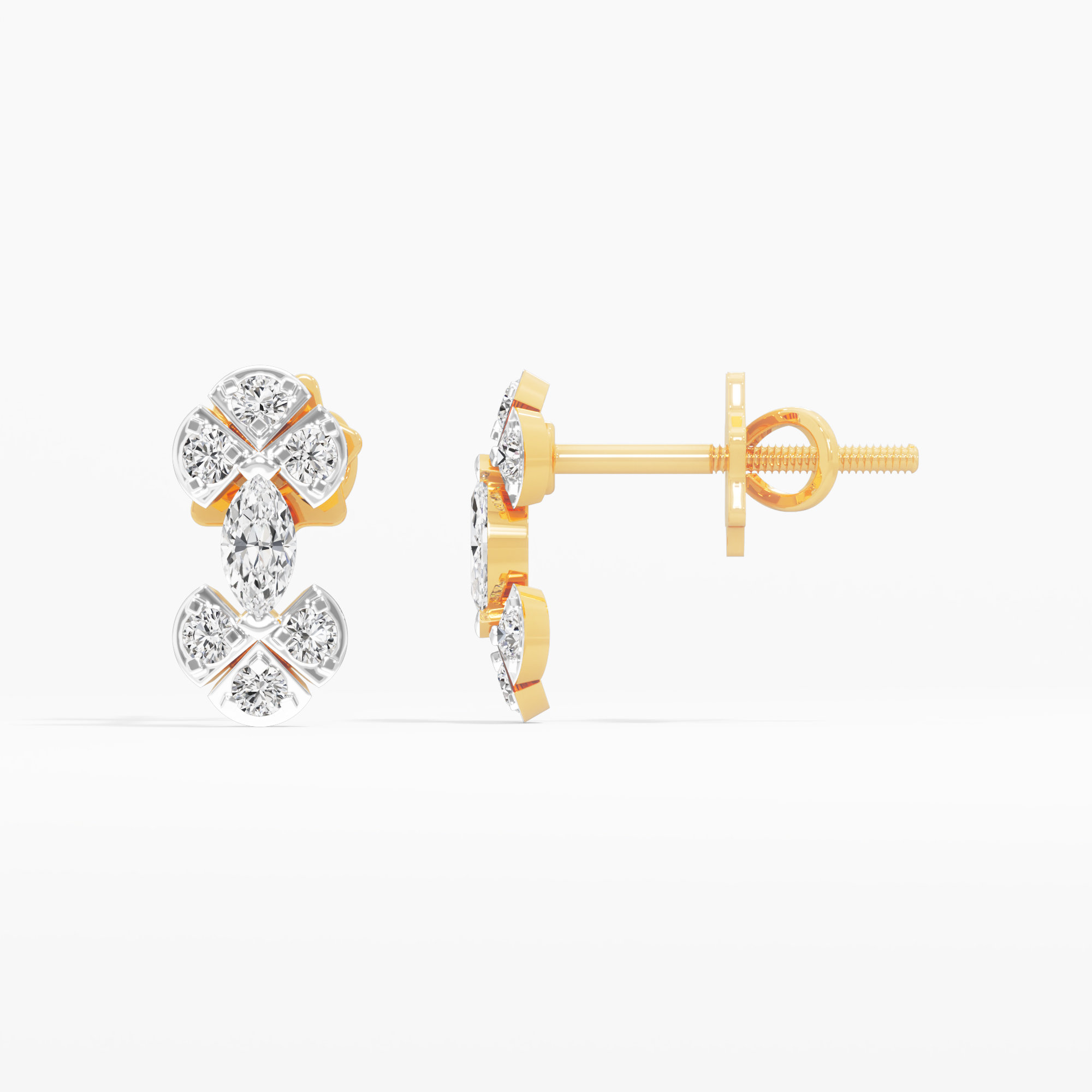 Clover Blossom Stud Earrings in 9KT Yellow Gold (Diamond Quality: FG-VVS VS)