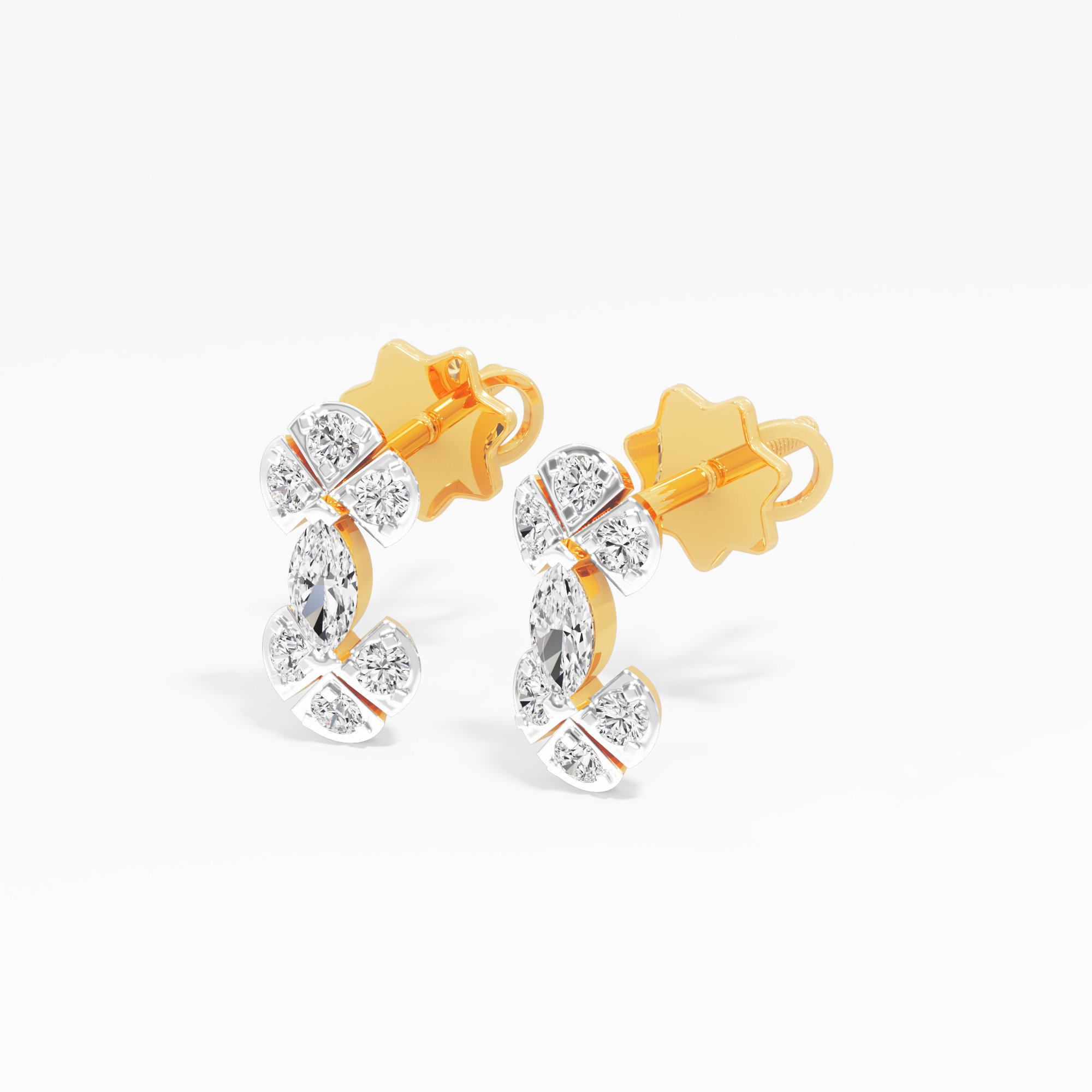 Clover Blossom Stud Earrings in 9KT Yellow Gold (Diamond Quality: FG-VVS VS)