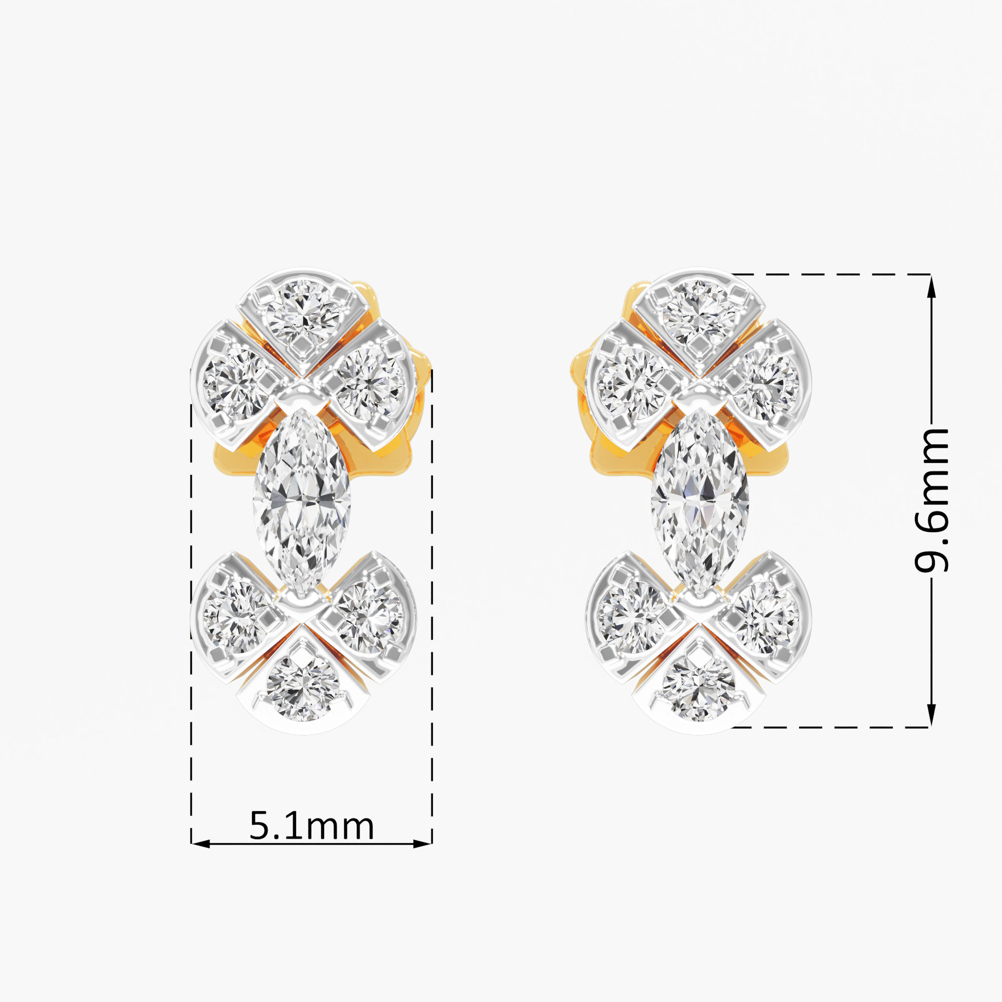 Clover Blossom Stud Earrings in 9KT Yellow Gold (Diamond Quality: FG-VVS VS)