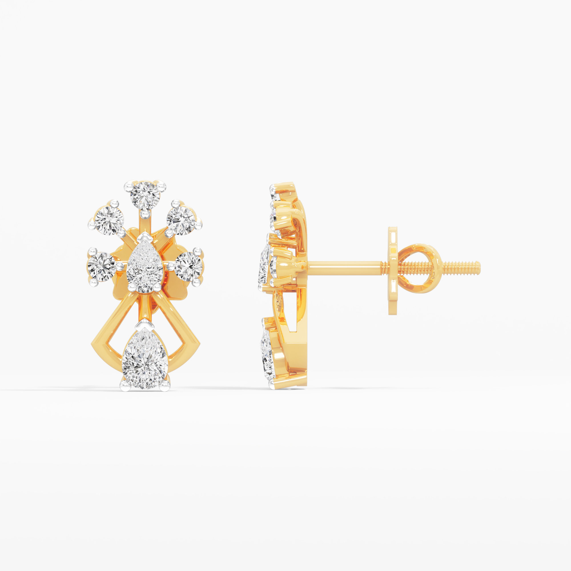 Comet Starburst Stud Earrings in 9KT Yellow Gold (Diamond Quality: FG-VVS VS)