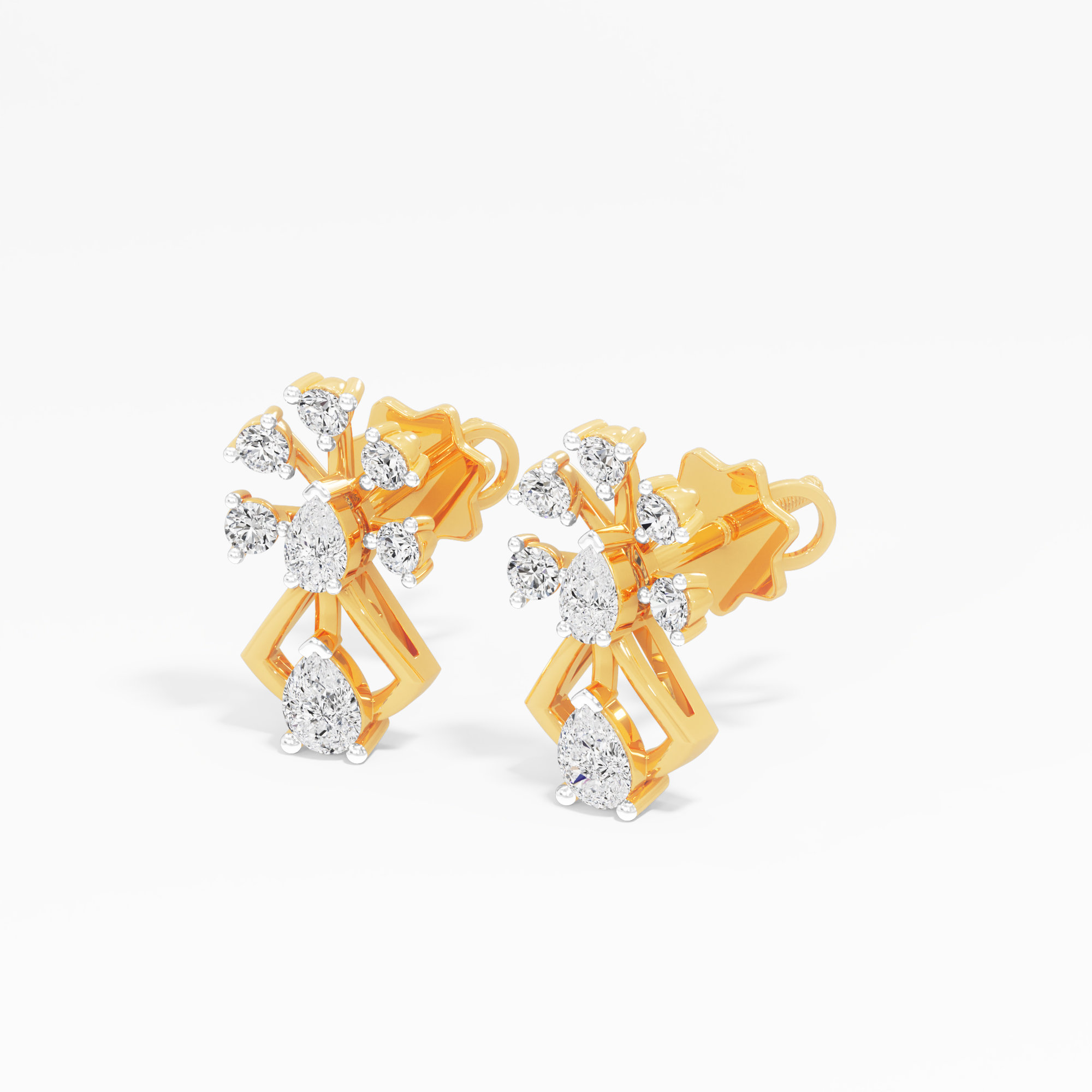 Comet Starburst Stud Earrings in 9KT Yellow Gold (Diamond Quality: FG-VVS VS)