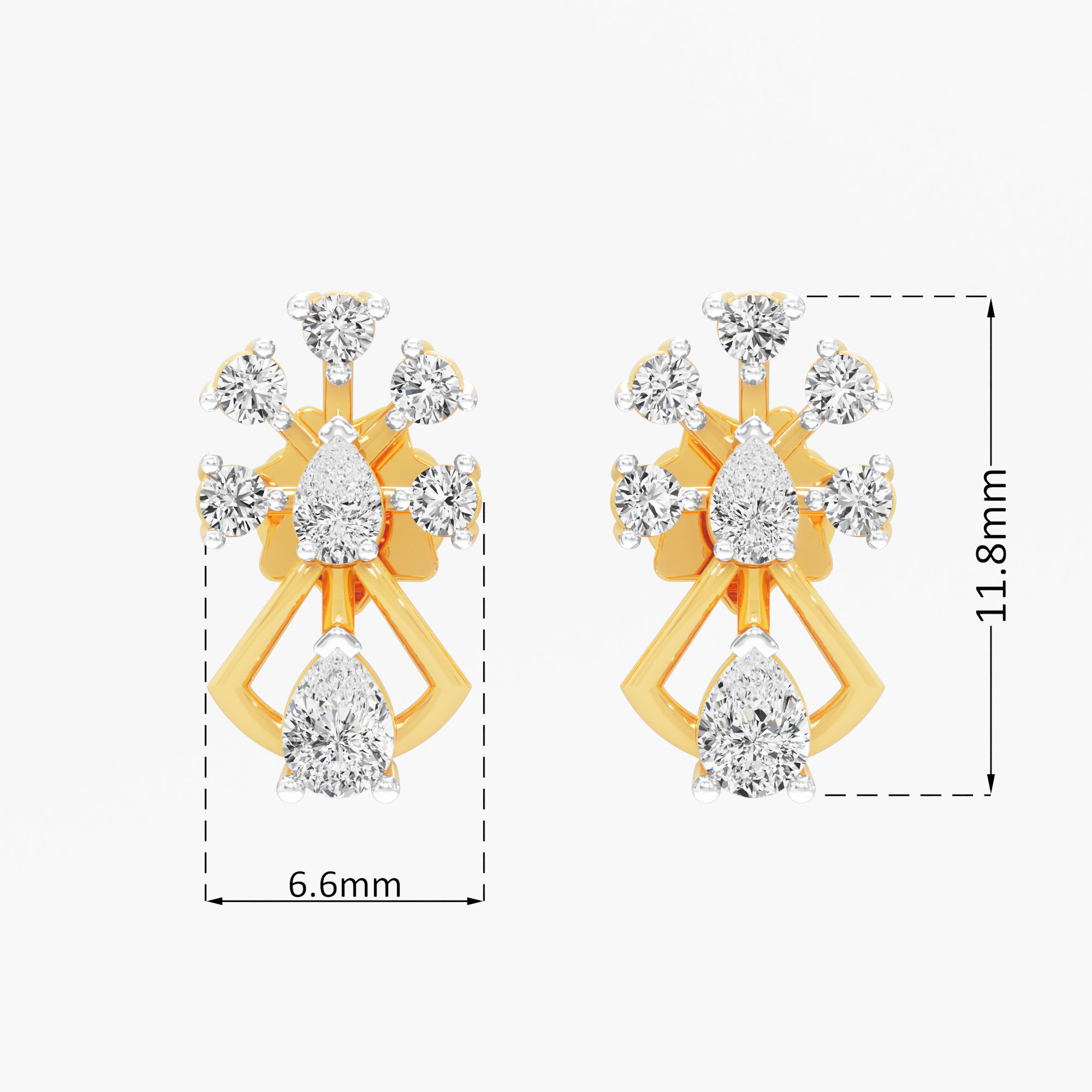 Comet Starburst Stud Earrings in 9KT Yellow Gold (Diamond Quality: FG-VVS VS)