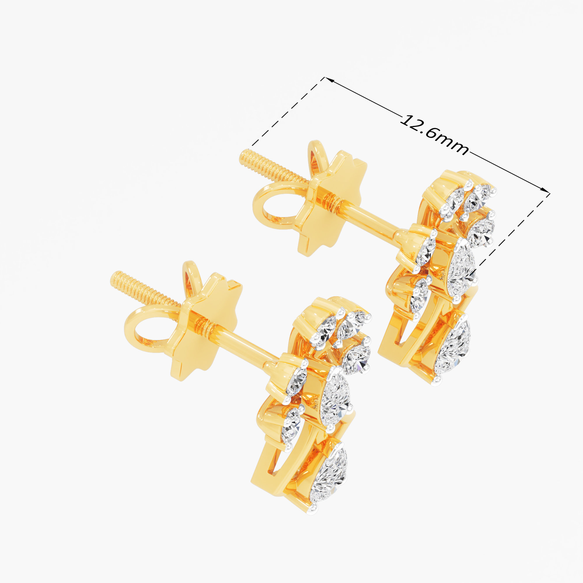 Comet Starburst Stud Earrings in 9KT Yellow Gold (Diamond Quality: FG-VVS VS)