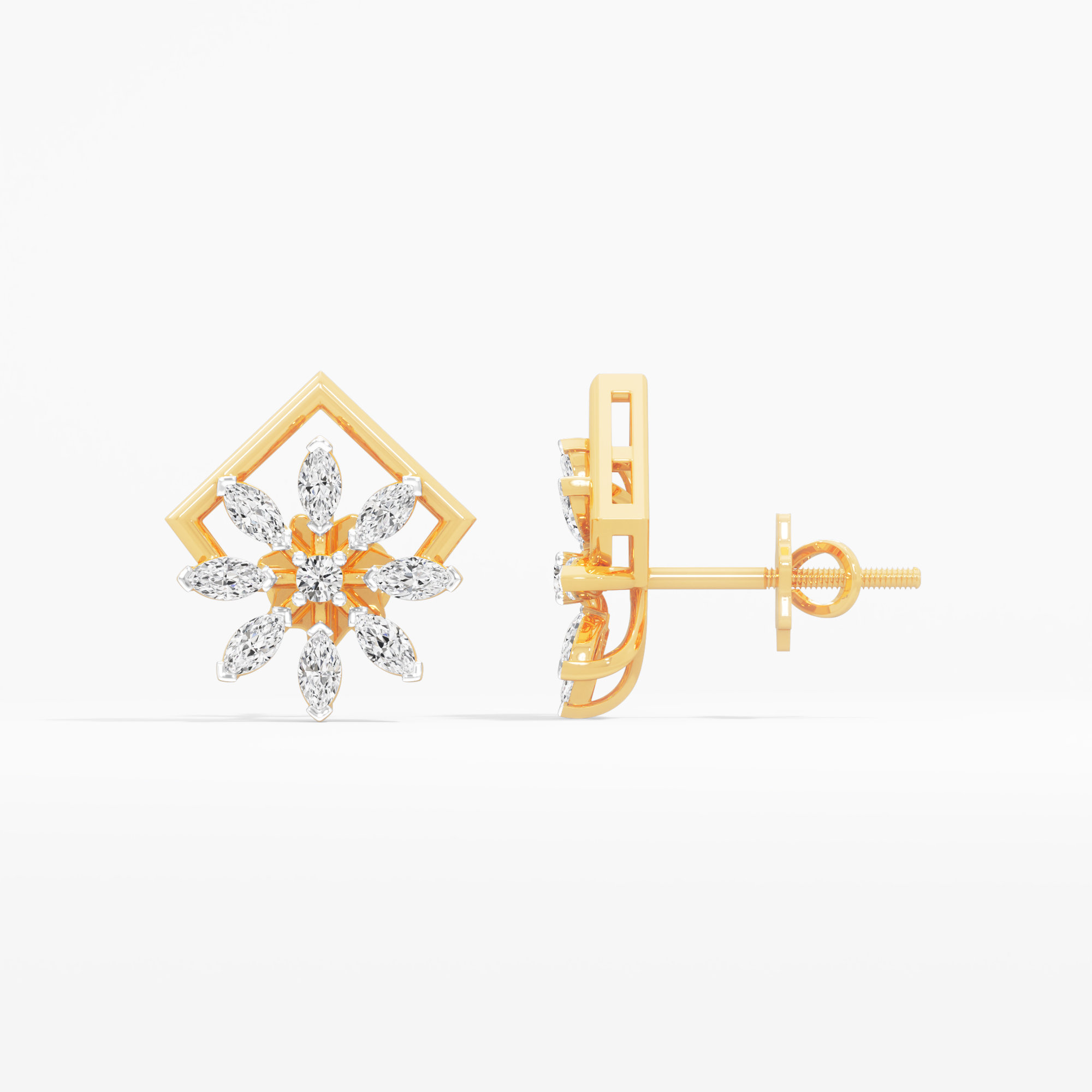 Petal Kite Stud Earrings in 9KT Yellow Gold (Diamond Quality: FG-VVS VS)