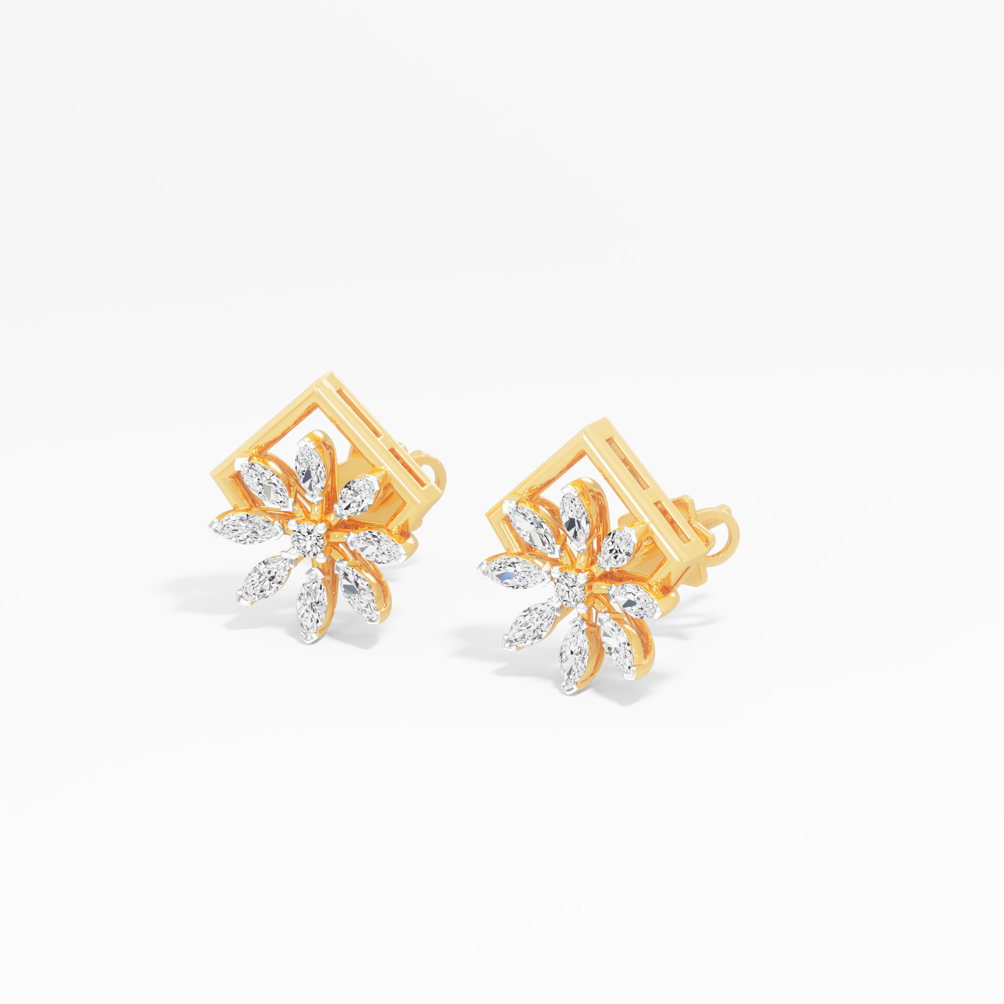 Petal Kite Stud Earrings in 9KT Yellow Gold (Diamond Quality: FG-VVS VS)