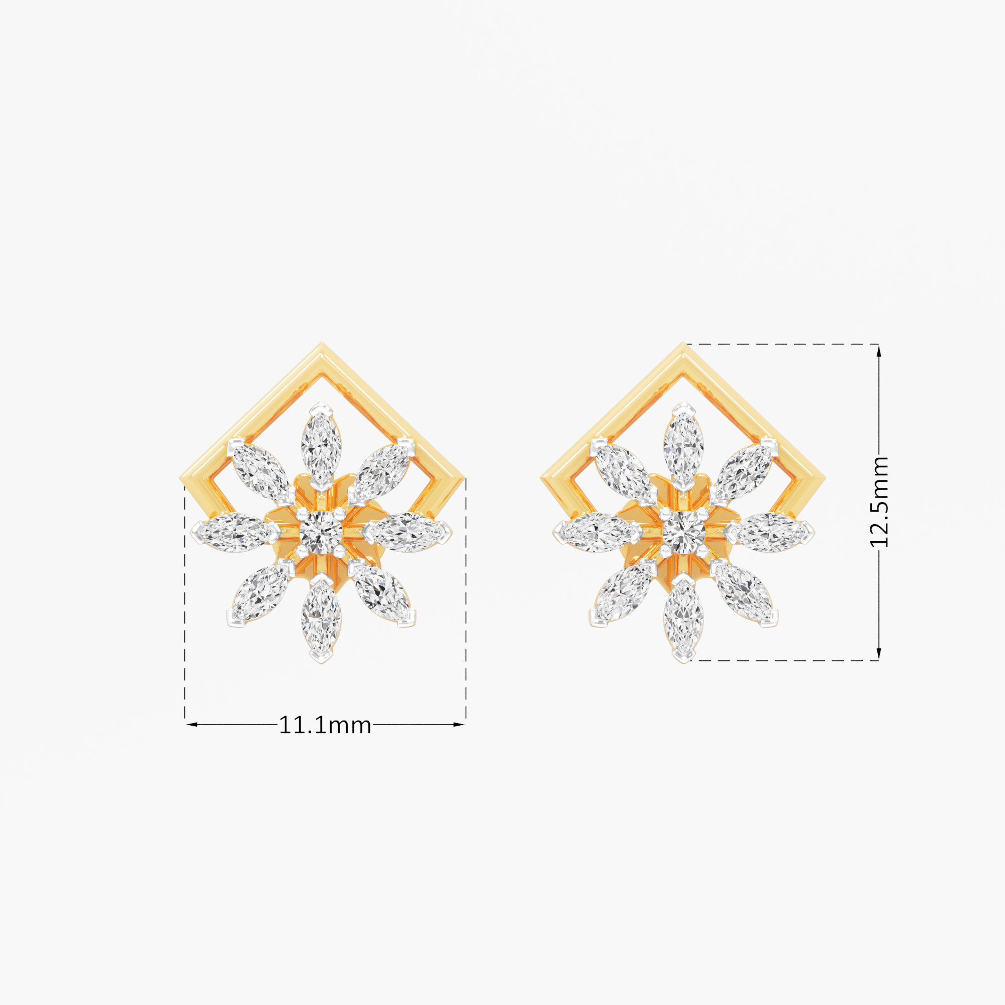 Petal Kite Stud Earrings in 9KT Yellow Gold (Diamond Quality: FG-VVS VS)