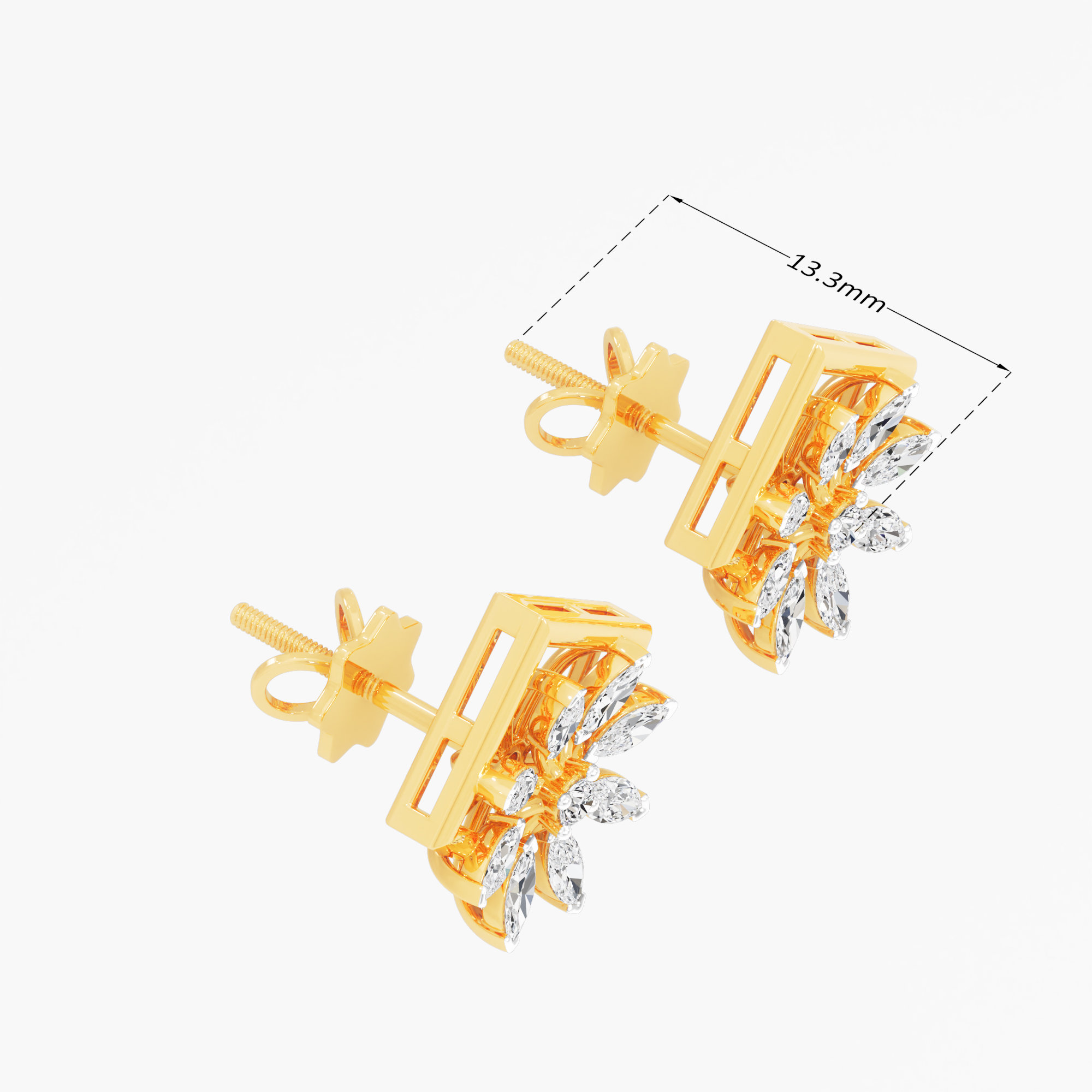 Petal Kite Stud Earrings in 9KT Yellow Gold (Diamond Quality: FG-VVS VS)