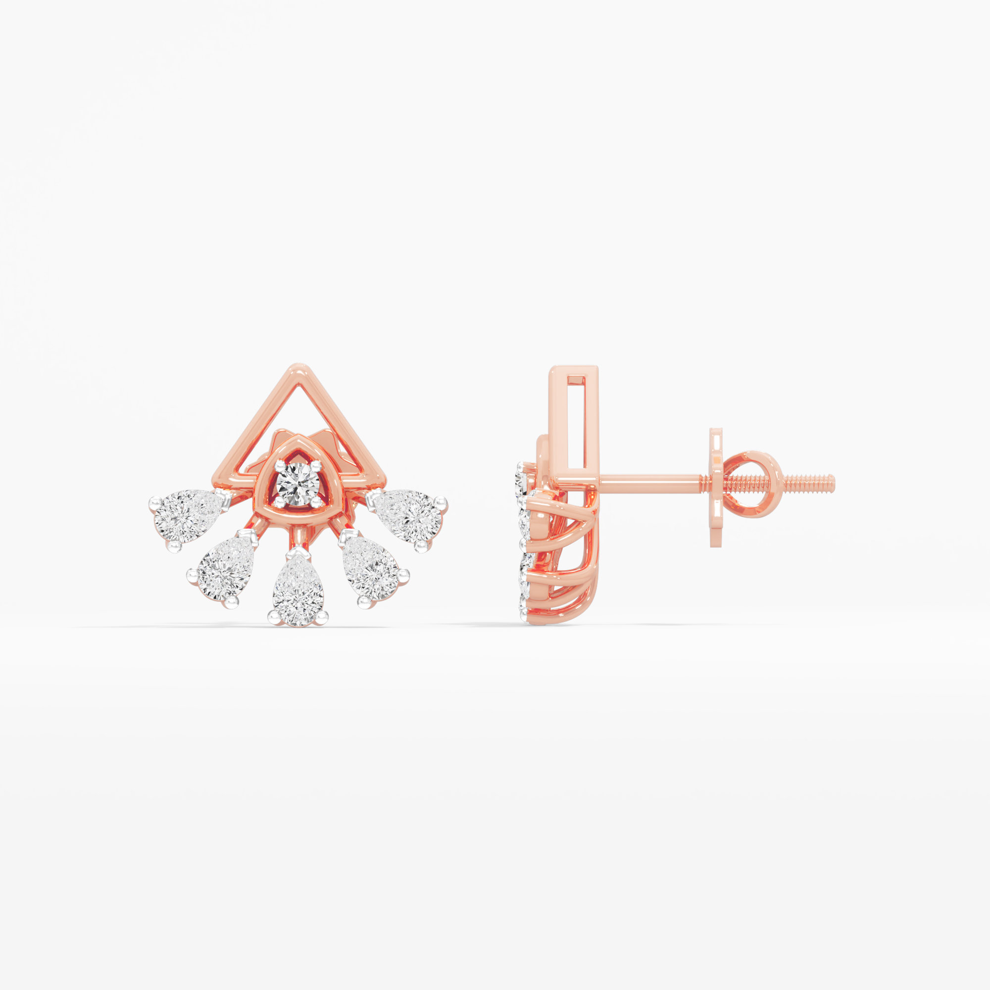 Triangle Flare Stud Earrings in 9KT Rose Gold (Diamond Quality: FG-VVS VS)