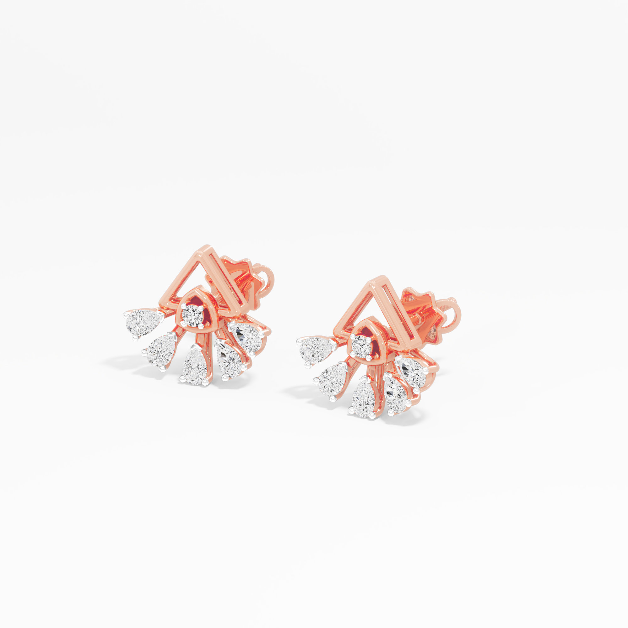 Triangle Flare Stud Earrings in 9KT Rose Gold (Diamond Quality: FG-VVS VS)
