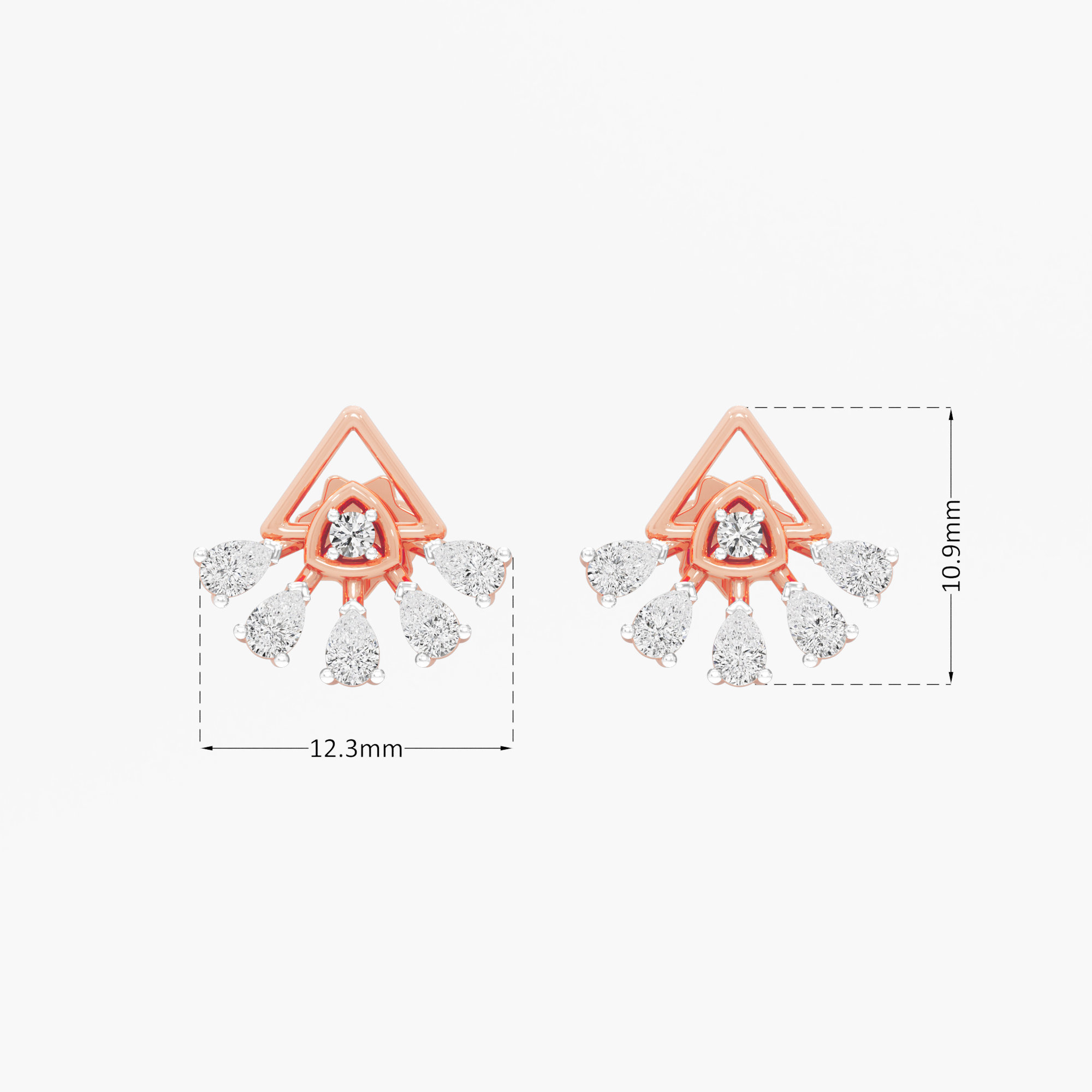 Triangle Flare Stud Earrings in 9KT Rose Gold (Diamond Quality: FG-VVS VS)