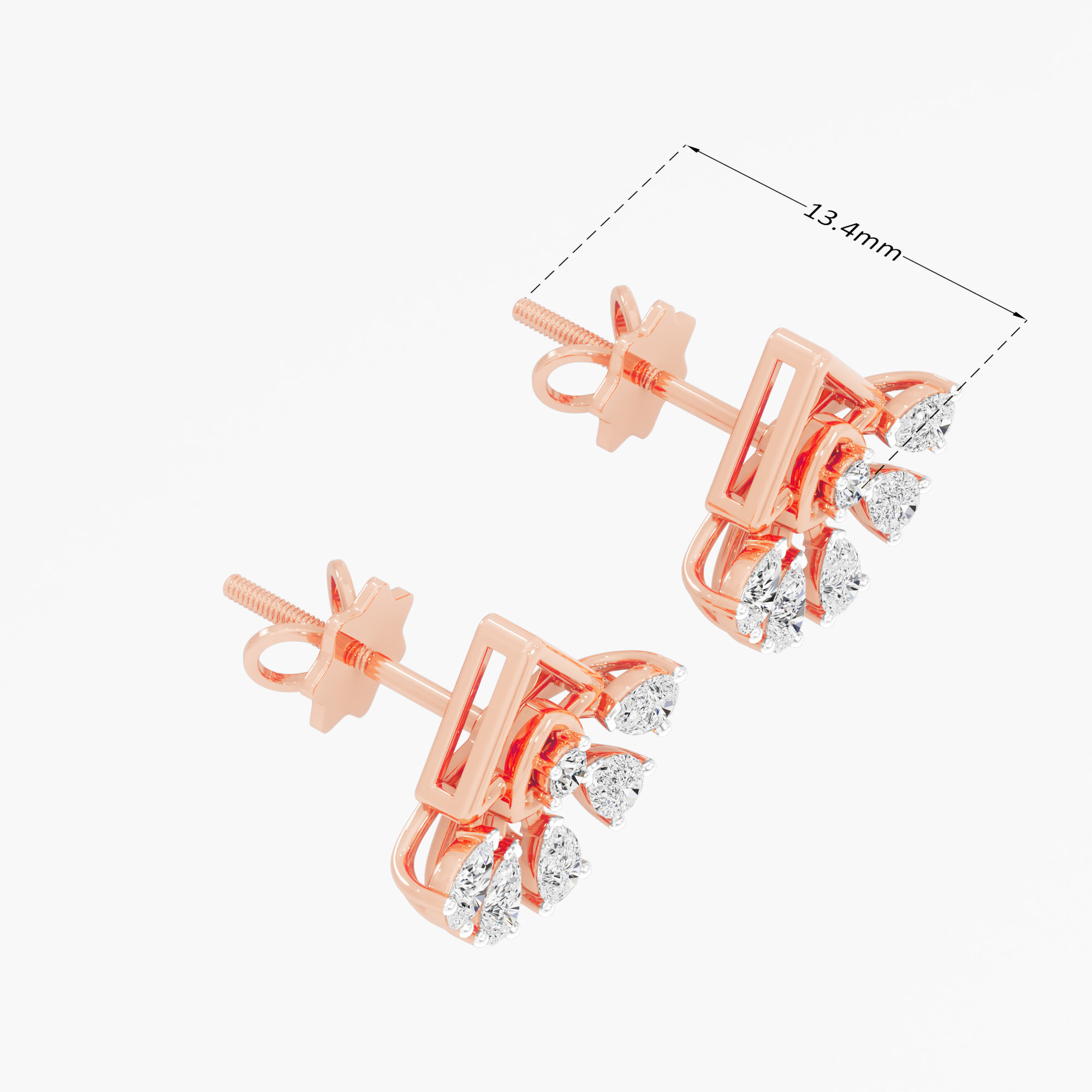 Triangle Flare Stud Earrings in 9KT Rose Gold (Diamond Quality: FG-VVS VS)