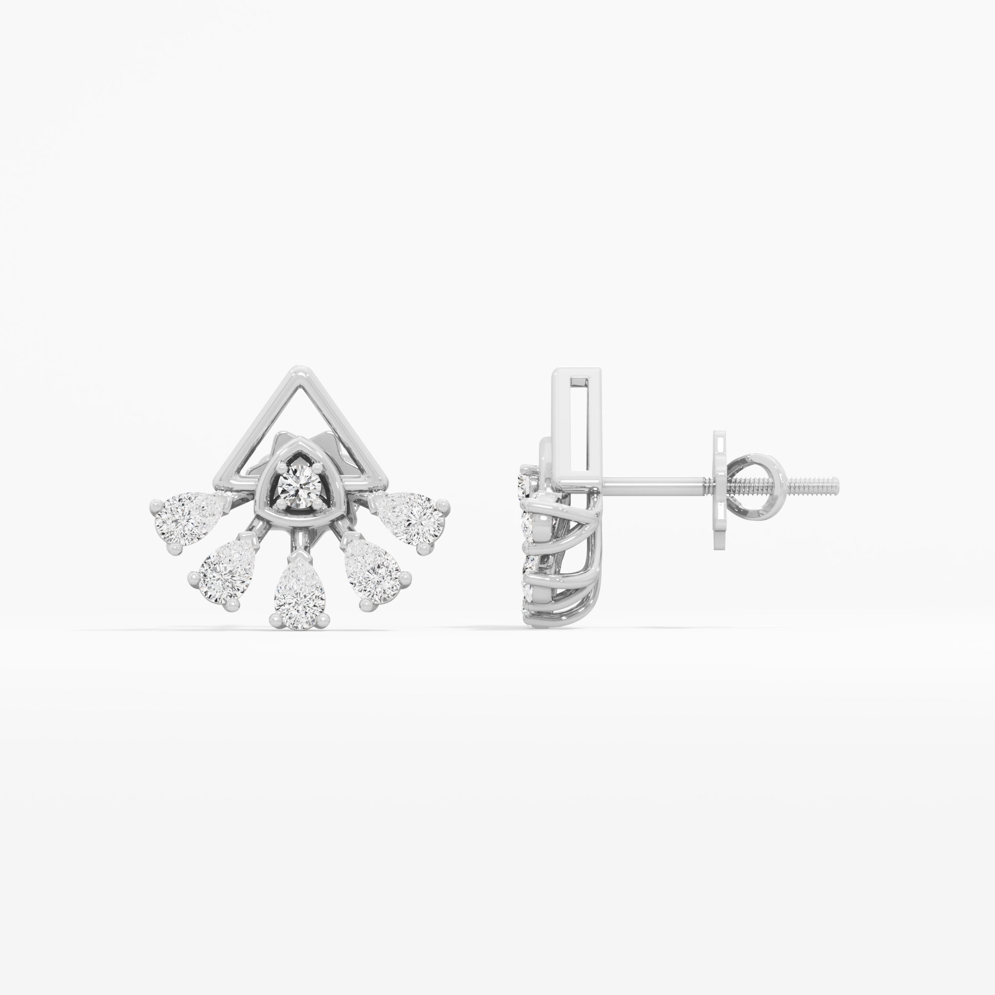 Triangle Flare Stud Earrings in 9KT White Gold (Diamond Quality: FG-VVS VS)