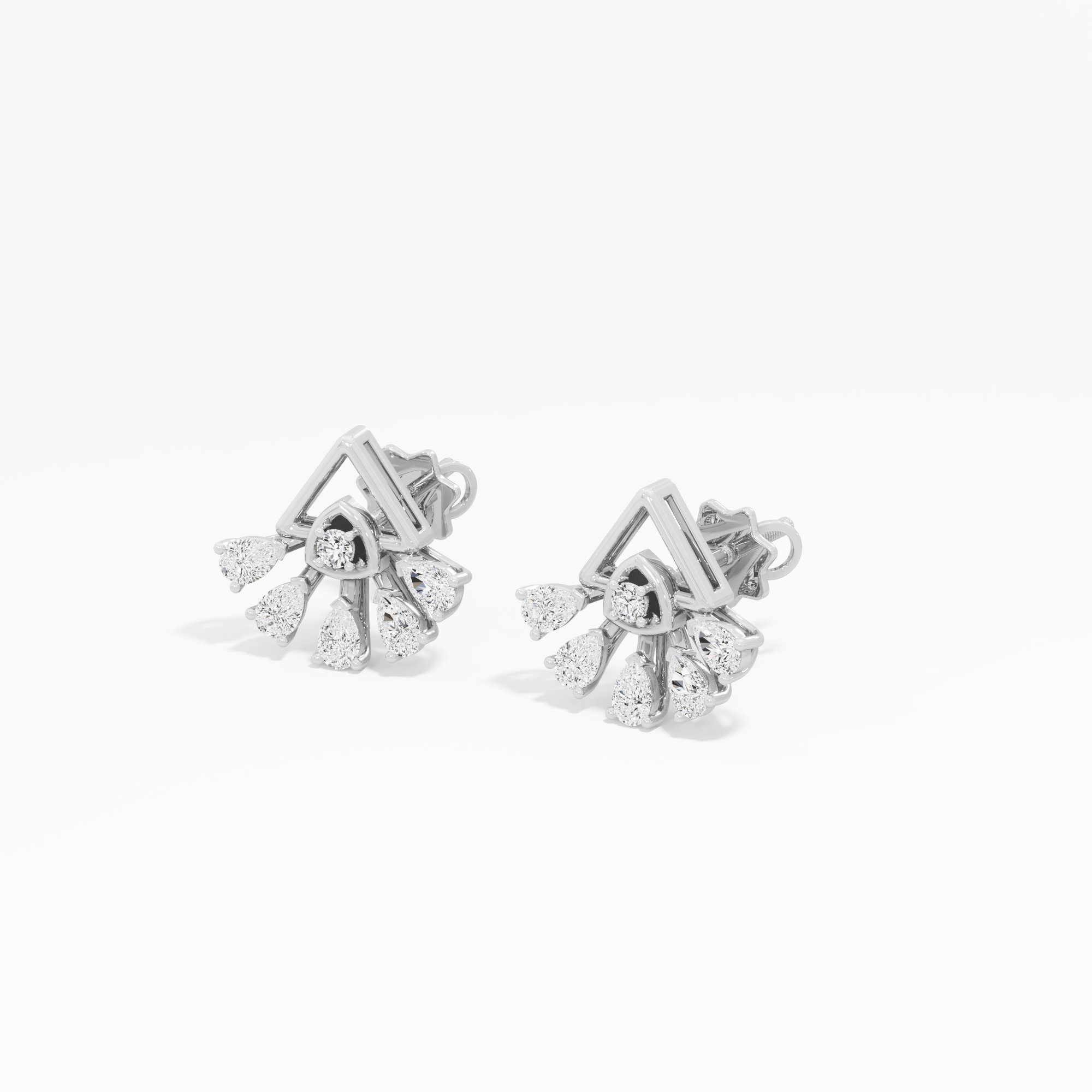 Triangle Flare Stud Earrings in 9KT White Gold (Diamond Quality: FG-VVS VS)