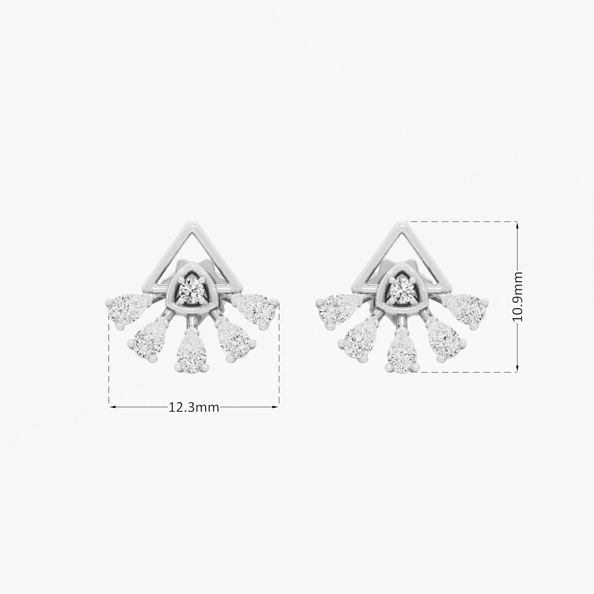 Triangle Flare Stud Earrings in 9KT White Gold (Diamond Quality: FG-VVS VS)