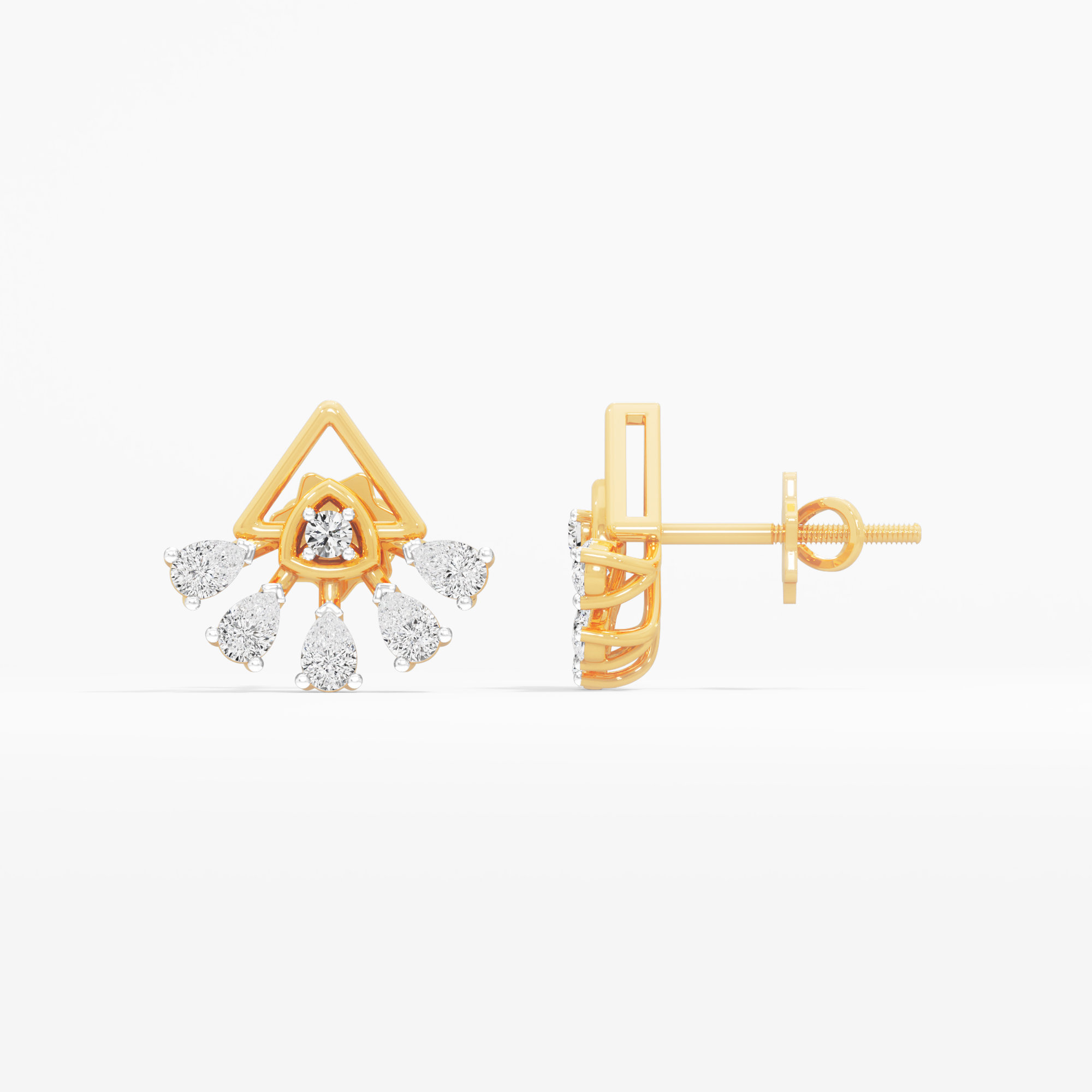Triangle Flare Stud Earrings in 9KT Yellow Gold (Diamond Quality: FG-VVS VS)