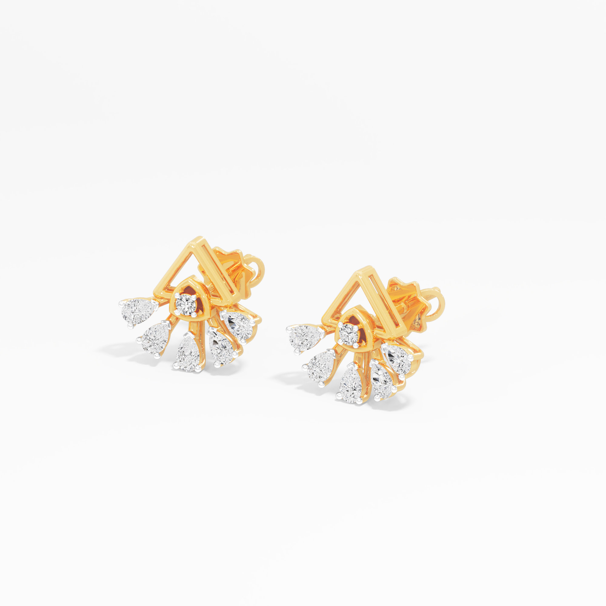 Triangle Flare Stud Earrings in 9KT Yellow Gold (Diamond Quality: FG-VVS VS)