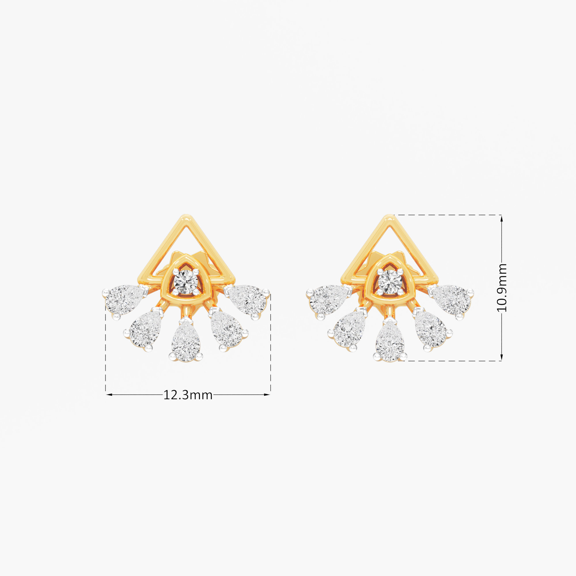 Triangle Flare Stud Earrings in 9KT Yellow Gold (Diamond Quality: FG-VVS VS)