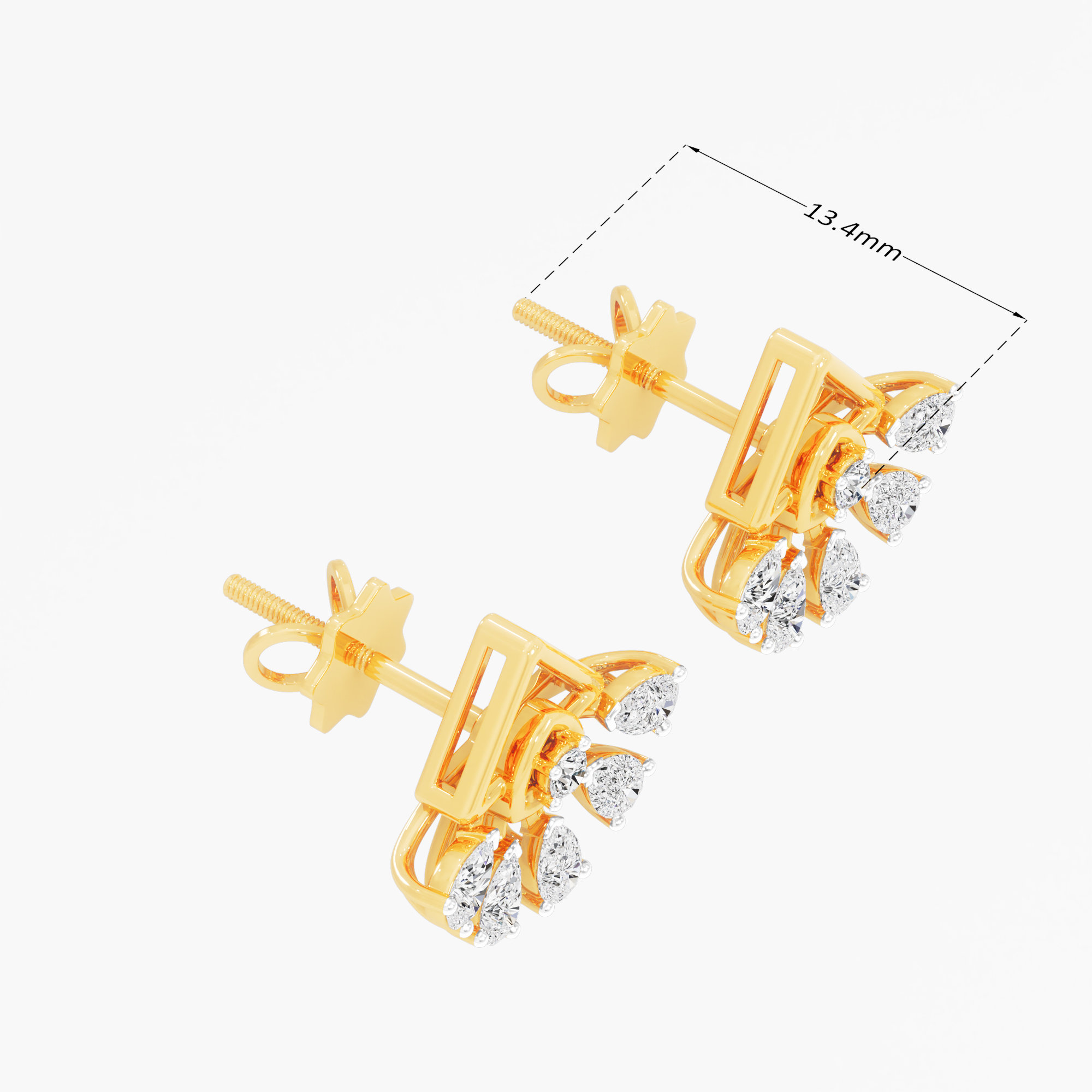 Triangle Flare Stud Earrings in 9KT Yellow Gold (Diamond Quality: FG-VVS VS)