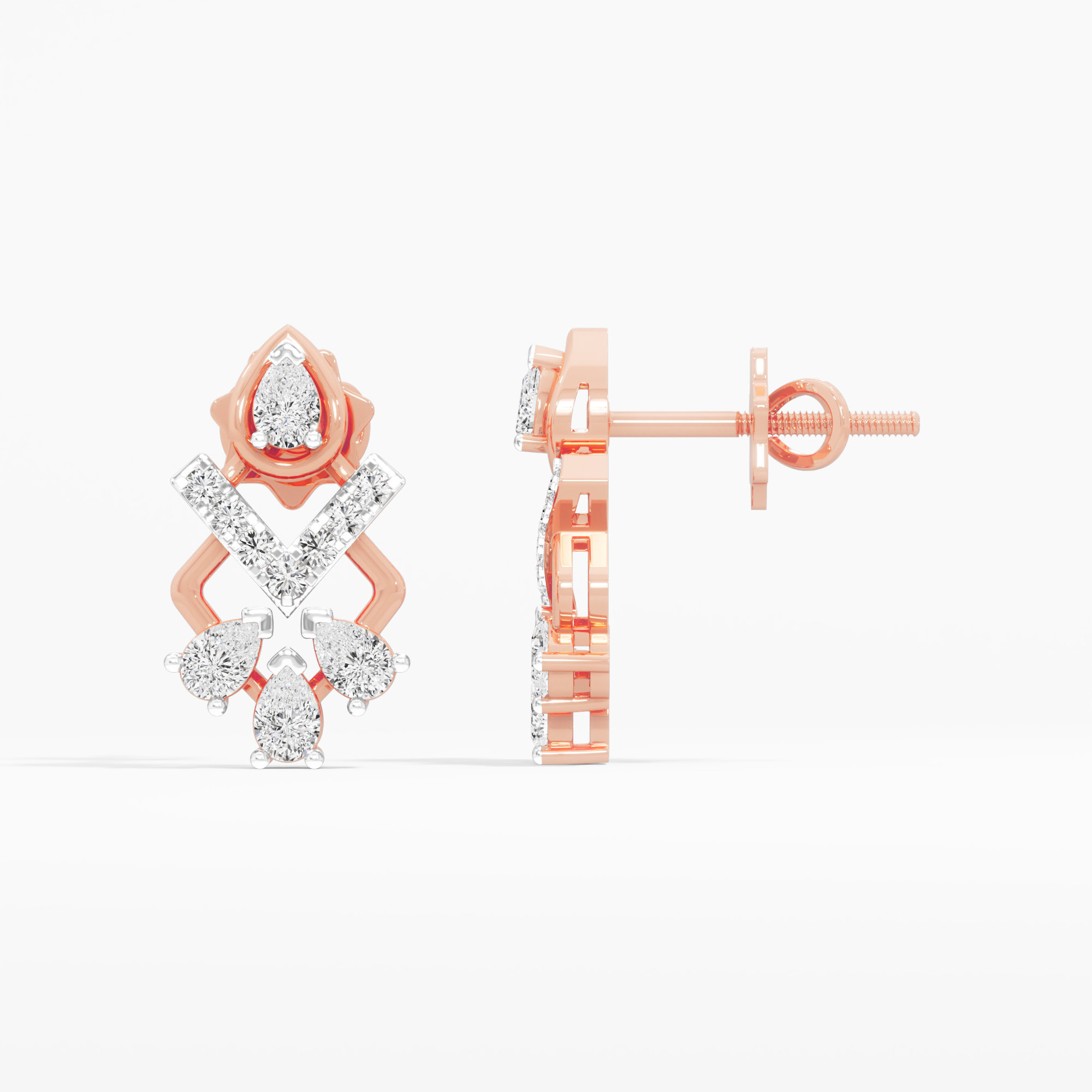 Chevron Trio Stud Earrings in 9KT Rose Gold (Diamond Quality: FG-VVS VS)
