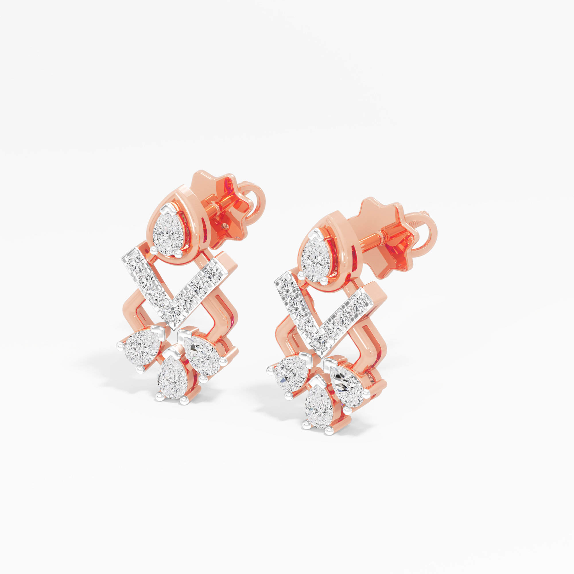 Chevron Trio Stud Earrings in 9KT Rose Gold (Diamond Quality: FG-VVS VS)