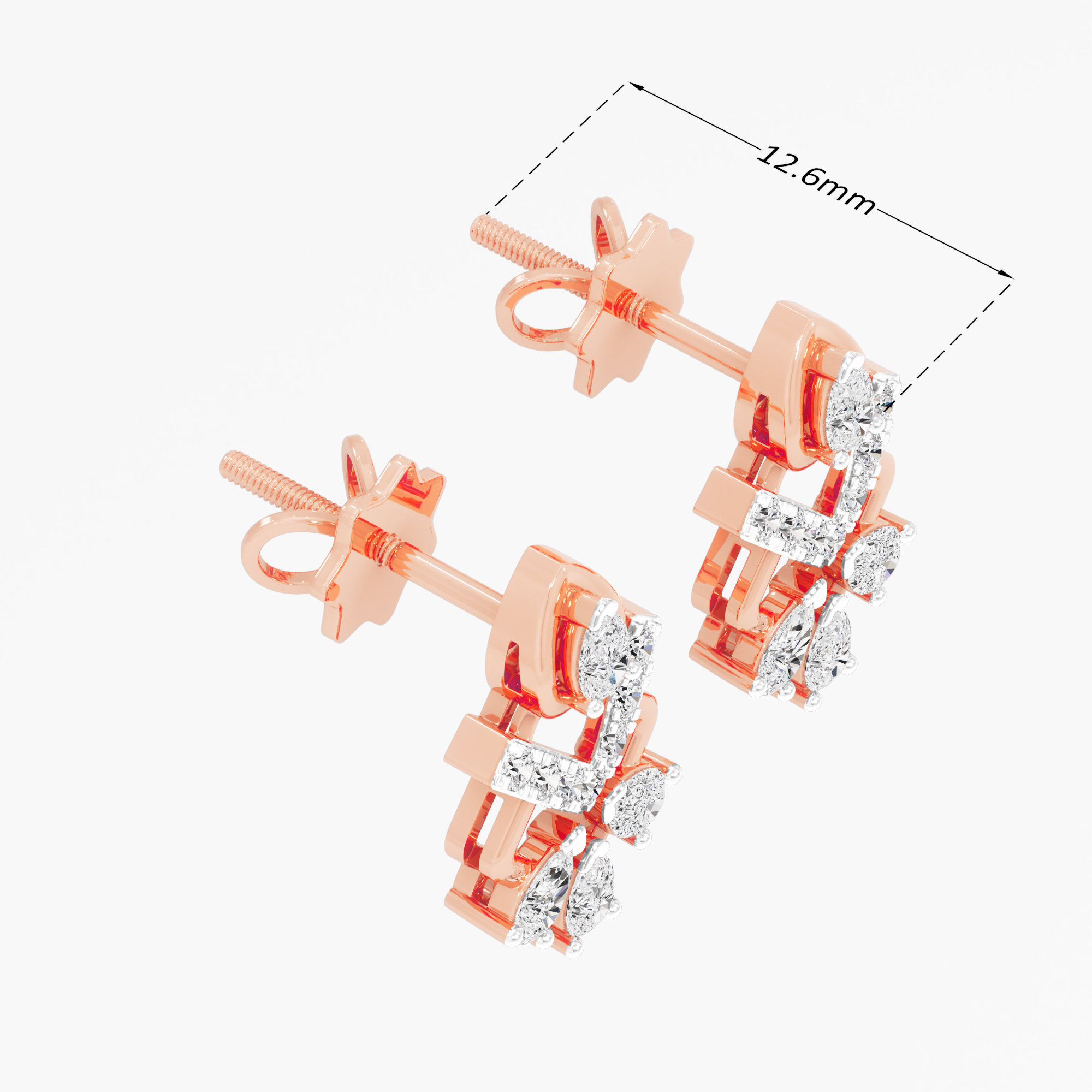 Chevron Trio Stud Earrings in 9KT Rose Gold (Diamond Quality: FG-VVS VS)