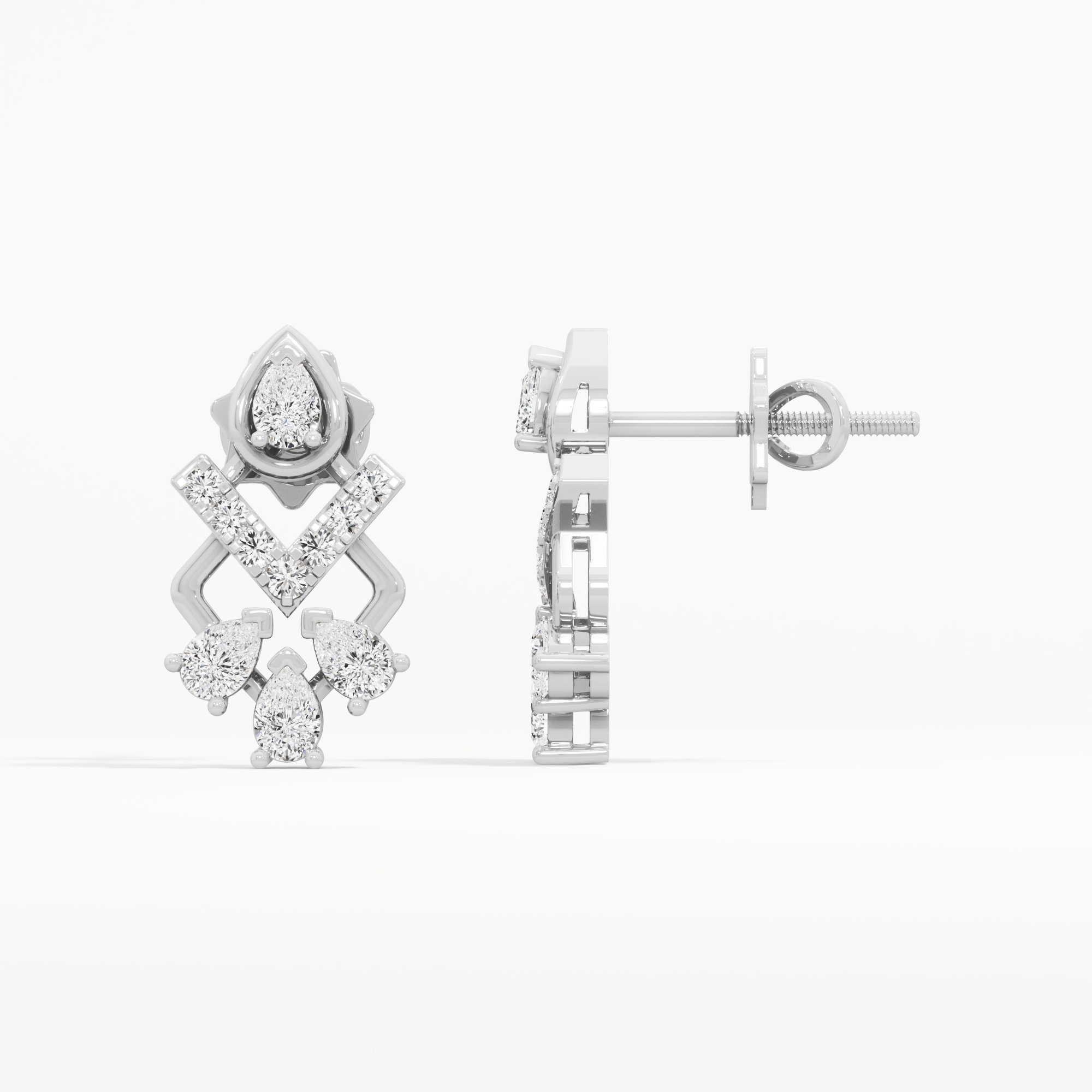Chevron Trio Stud Earrings in 9KT White Gold (Diamond Quality: FG-VVS VS)