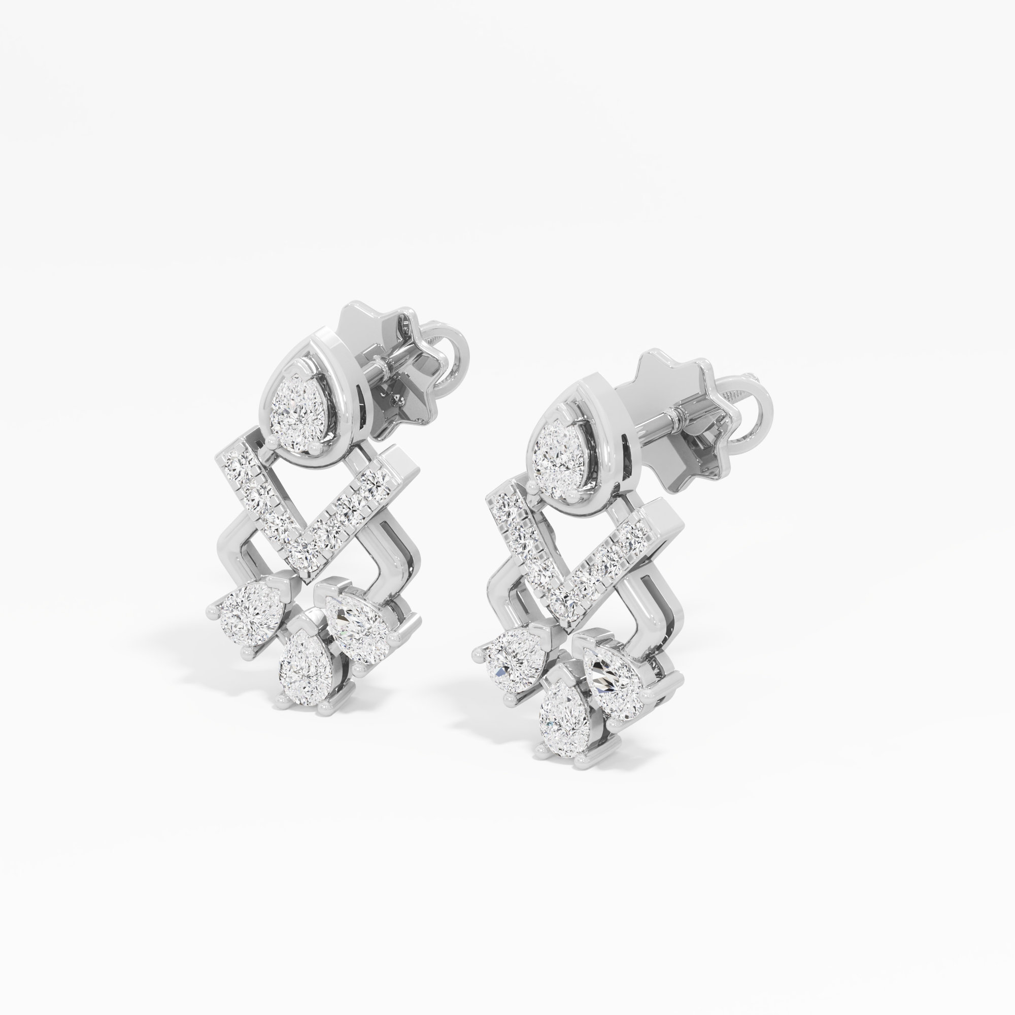 Chevron Trio Stud Earrings in 9KT White Gold (Diamond Quality: FG-VVS VS)