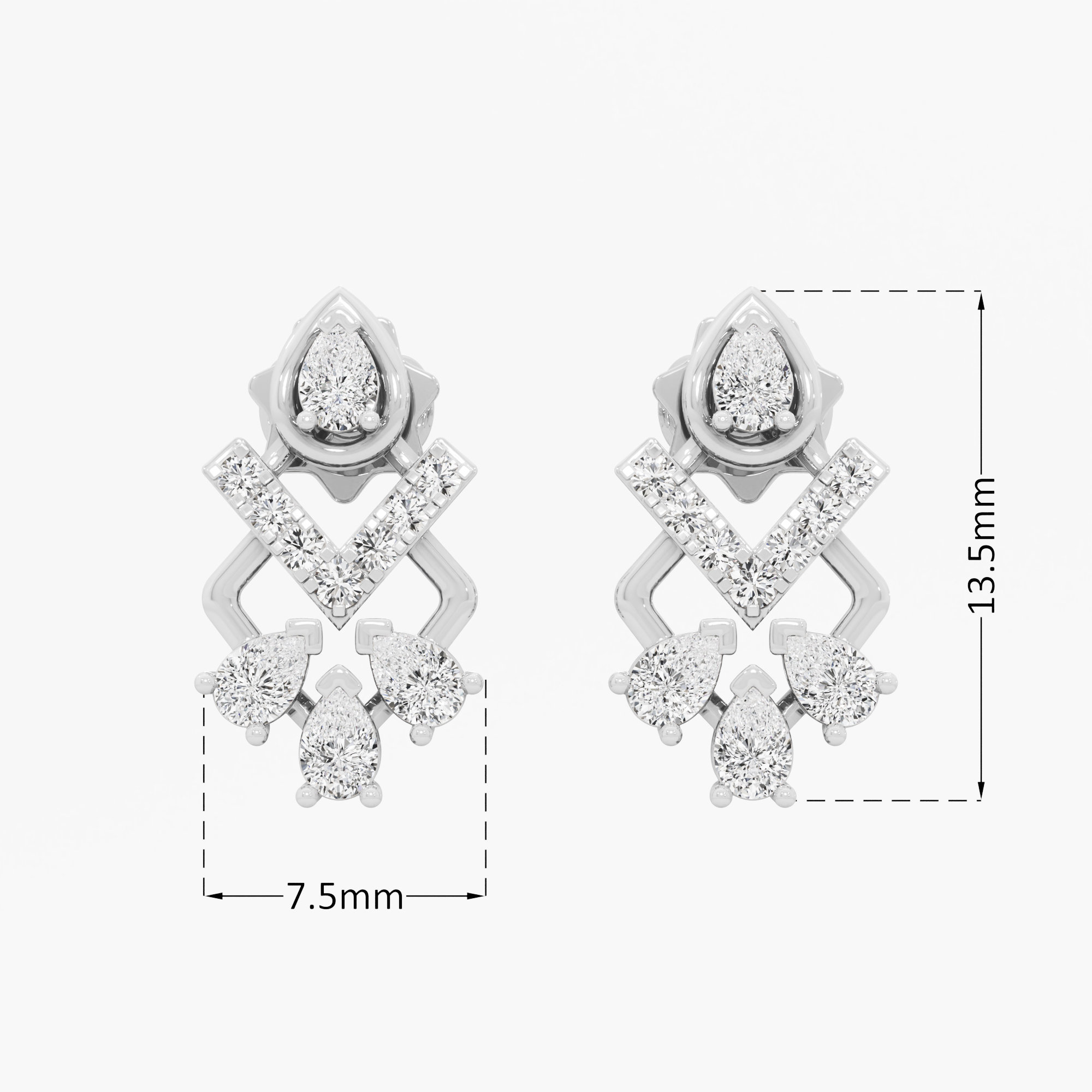 Chevron Trio Stud Earrings in 9KT White Gold (Diamond Quality: FG-VVS VS)