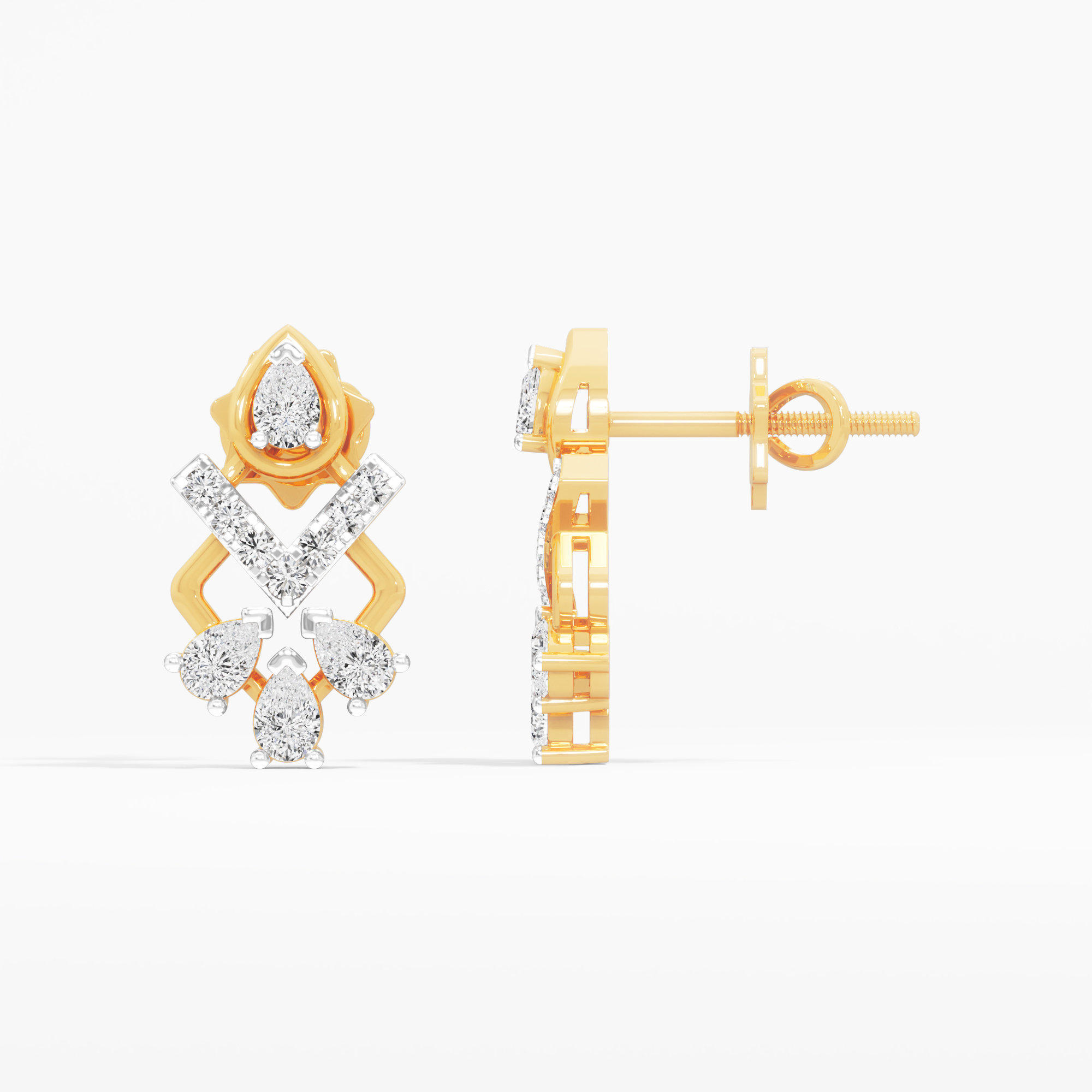 Chevron Trio Stud Earrings in 9KT Yellow Gold (Diamond Quality: FG-VVS VS)