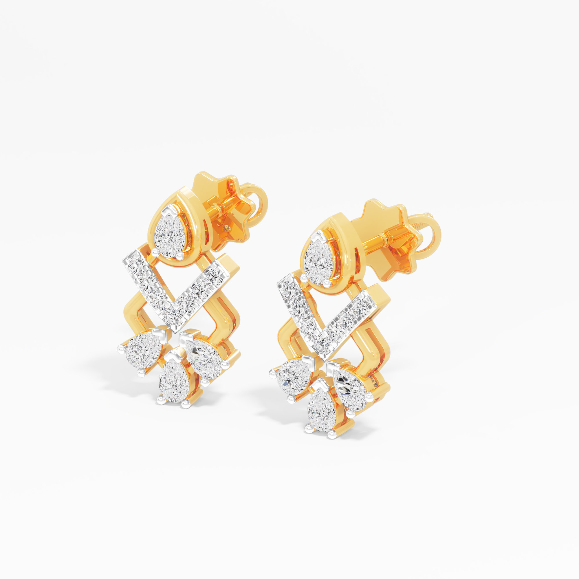 Chevron Trio Stud Earrings in 9KT Yellow Gold (Diamond Quality: FG-VVS VS)