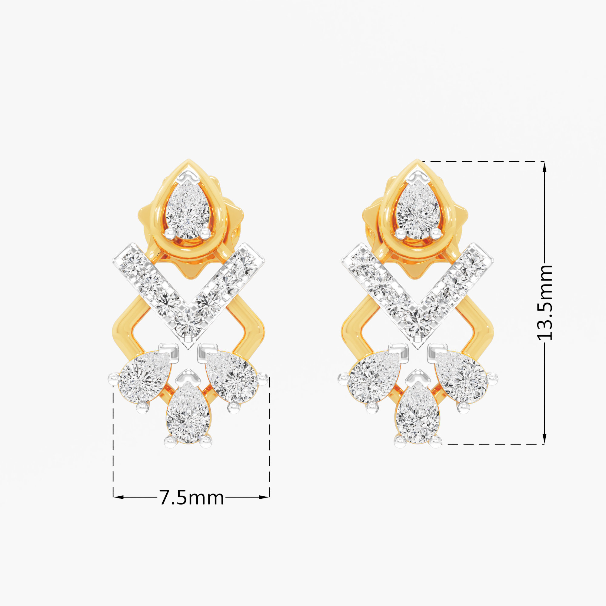 Chevron Trio Stud Earrings in 9KT Yellow Gold (Diamond Quality: FG-VVS VS)
