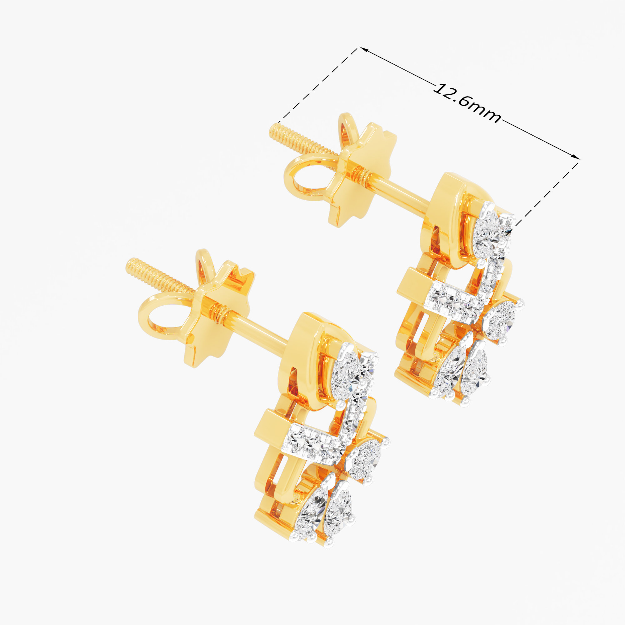 Chevron Trio Stud Earrings in 9KT Yellow Gold (Diamond Quality: FG-VVS VS)