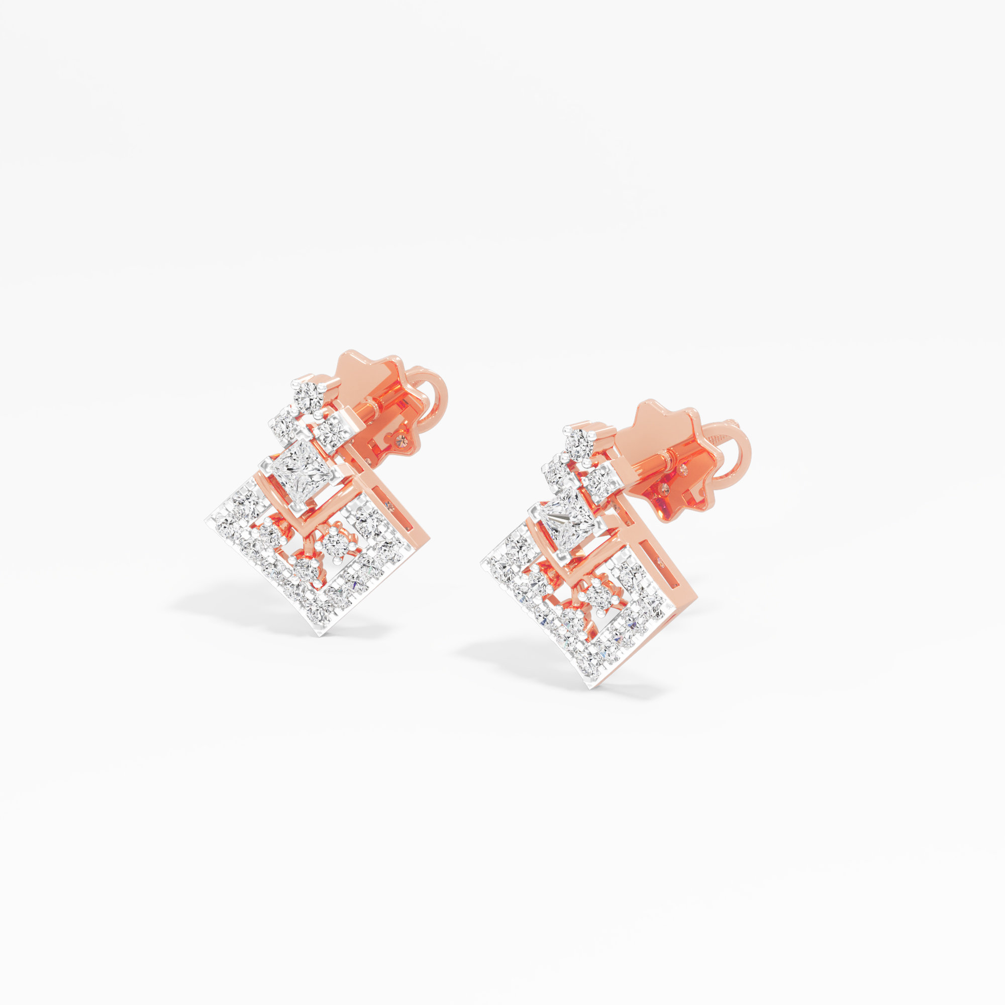 Vertex Kite Stud Earrings in 9KT Rose Gold (Diamond Quality: FG-VVS VS)