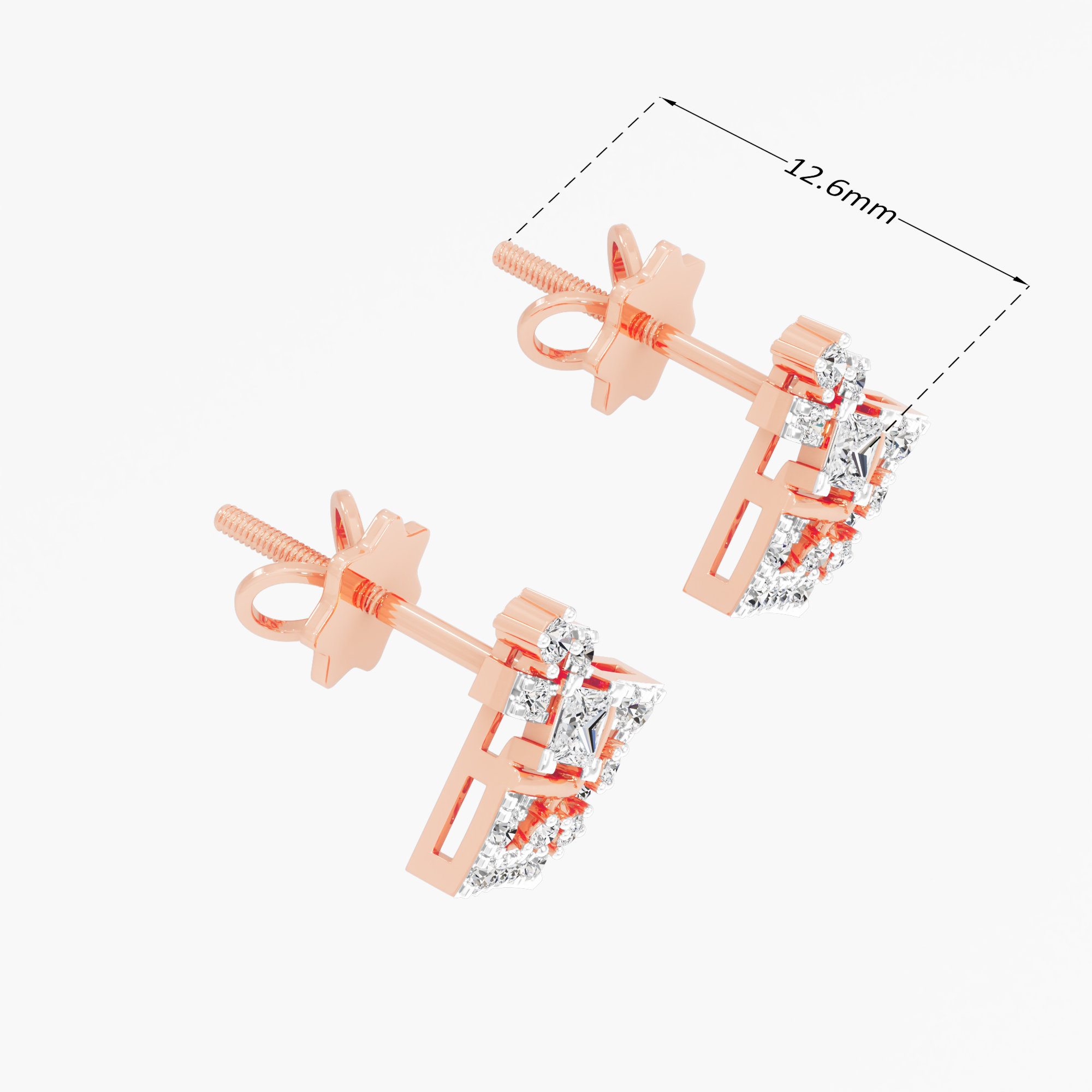Vertex Kite Stud Earrings in 9KT Rose Gold (Diamond Quality: FG-VVS VS)