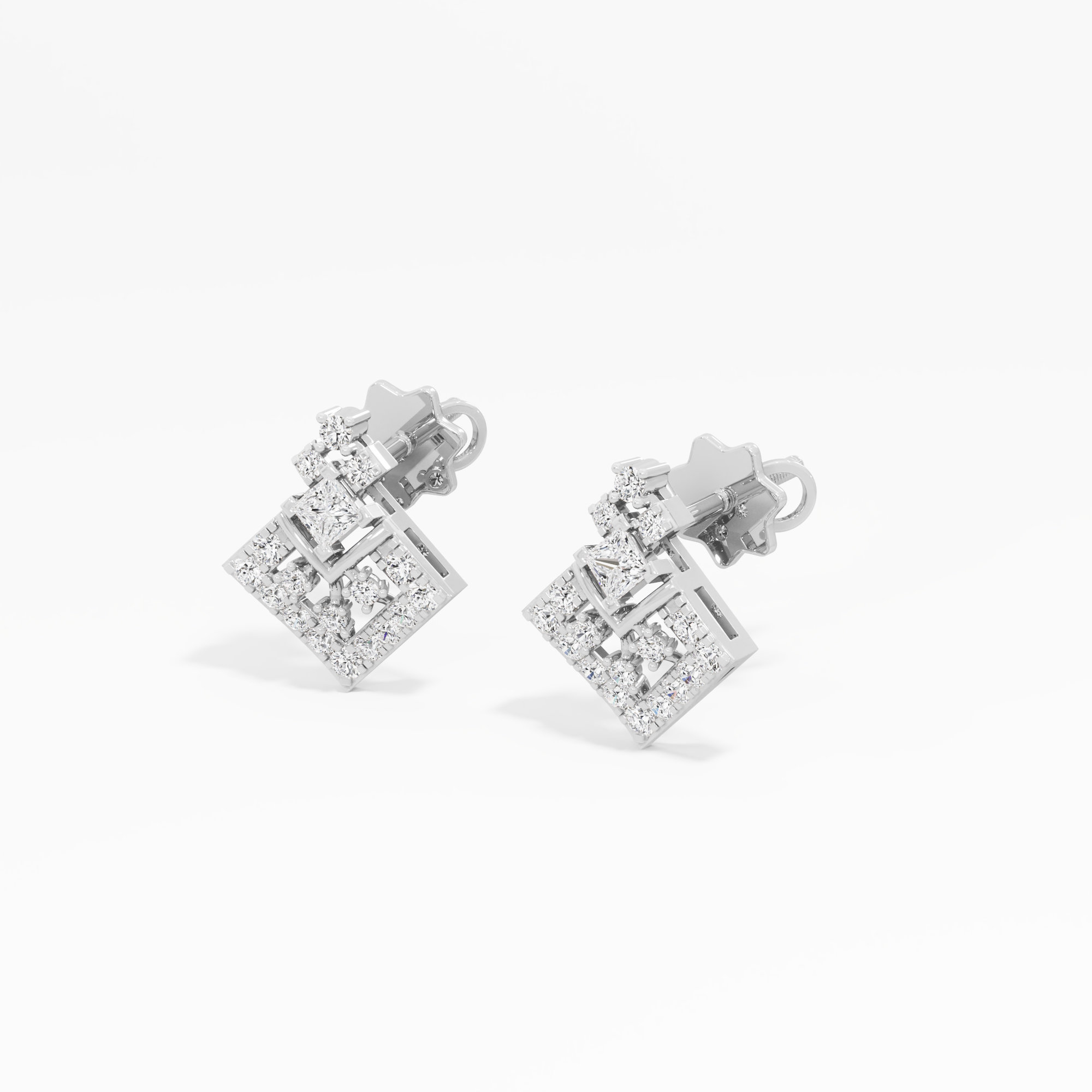 Vertex Kite Stud Earrings in 9KT White Gold (Diamond Quality: FG-VVS VS)