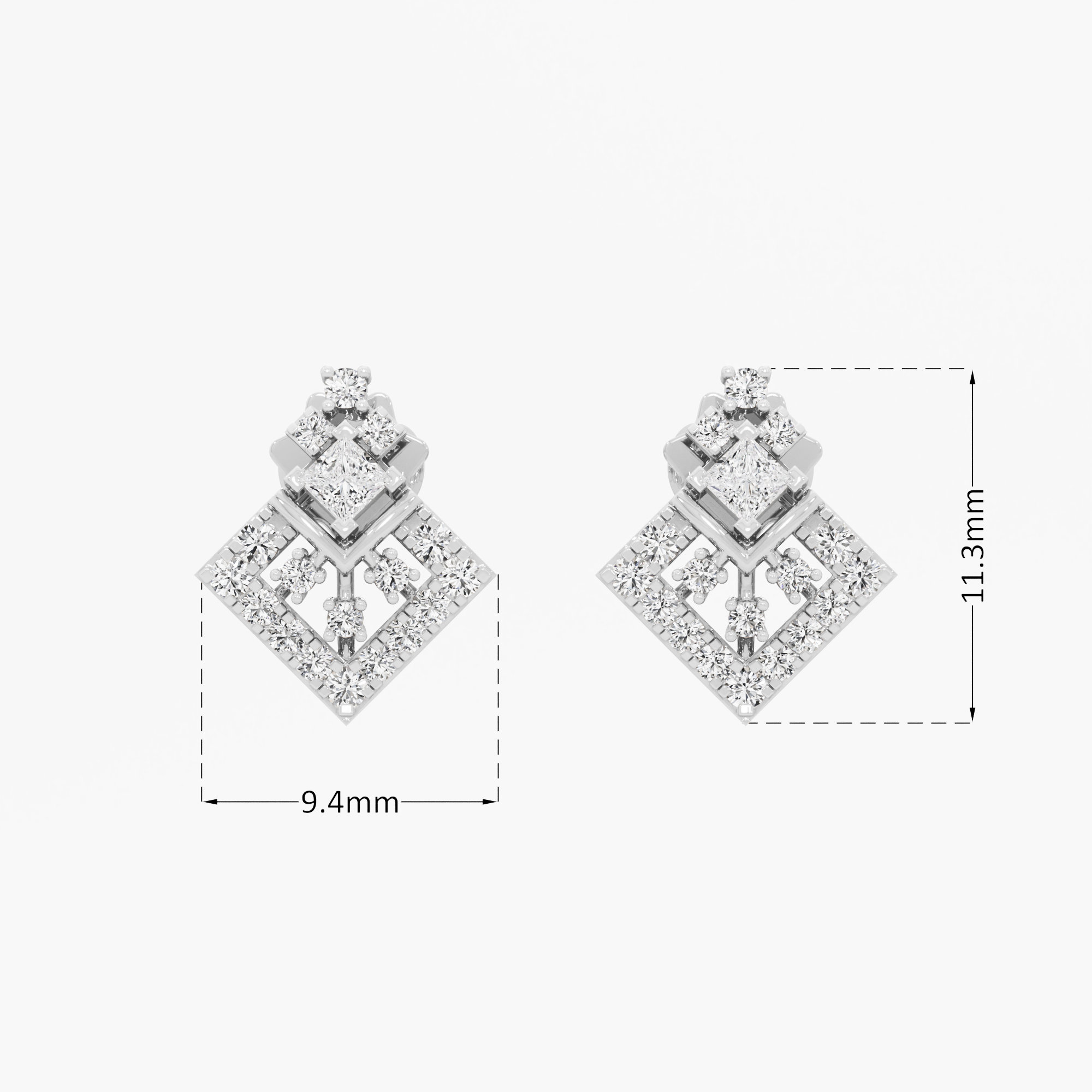 Vertex Kite Stud Earrings in 9KT White Gold (Diamond Quality: FG-VVS VS)