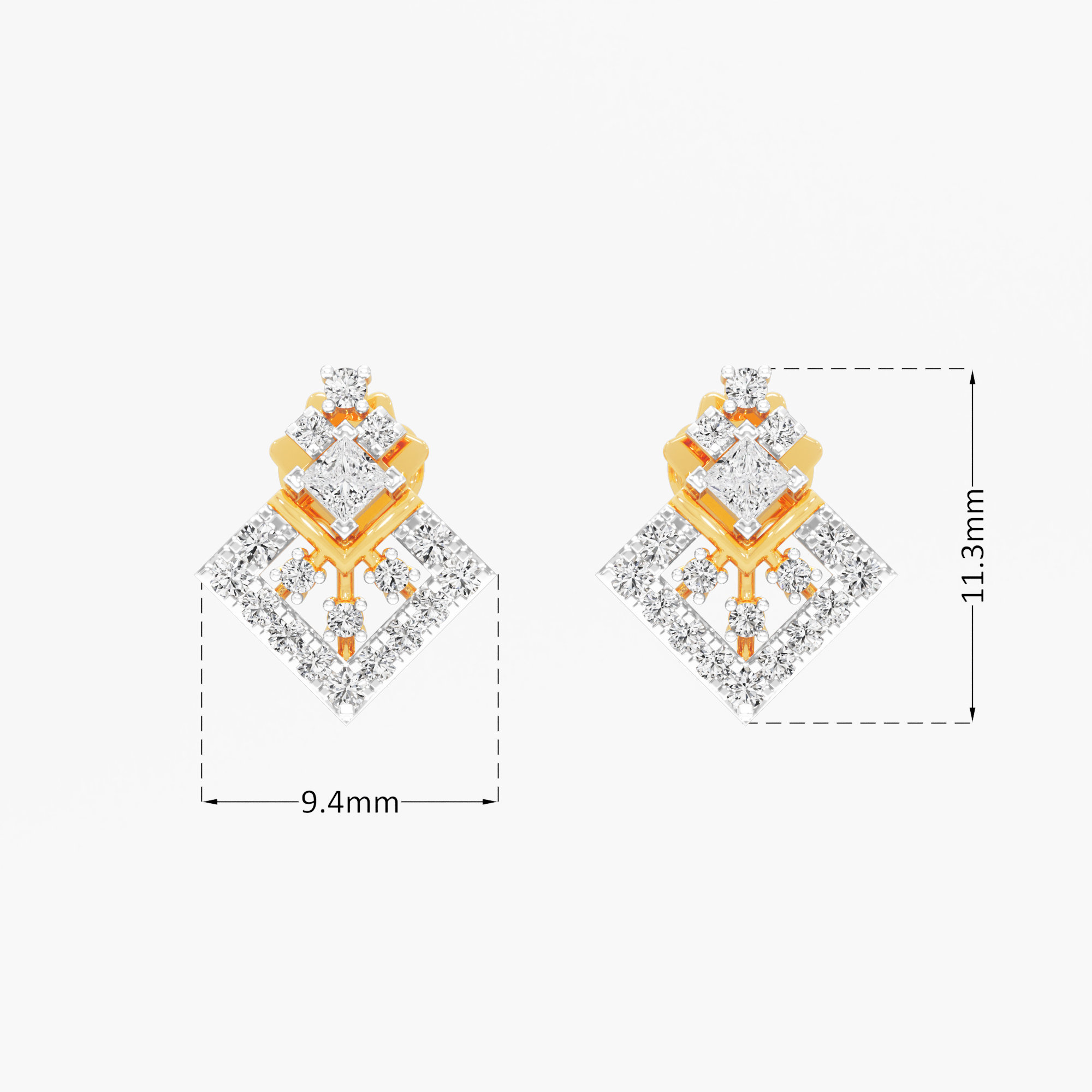 Vertex Kite Stud Earrings in 9KT Yellow Gold (Diamond Quality: FG-VVS VS)