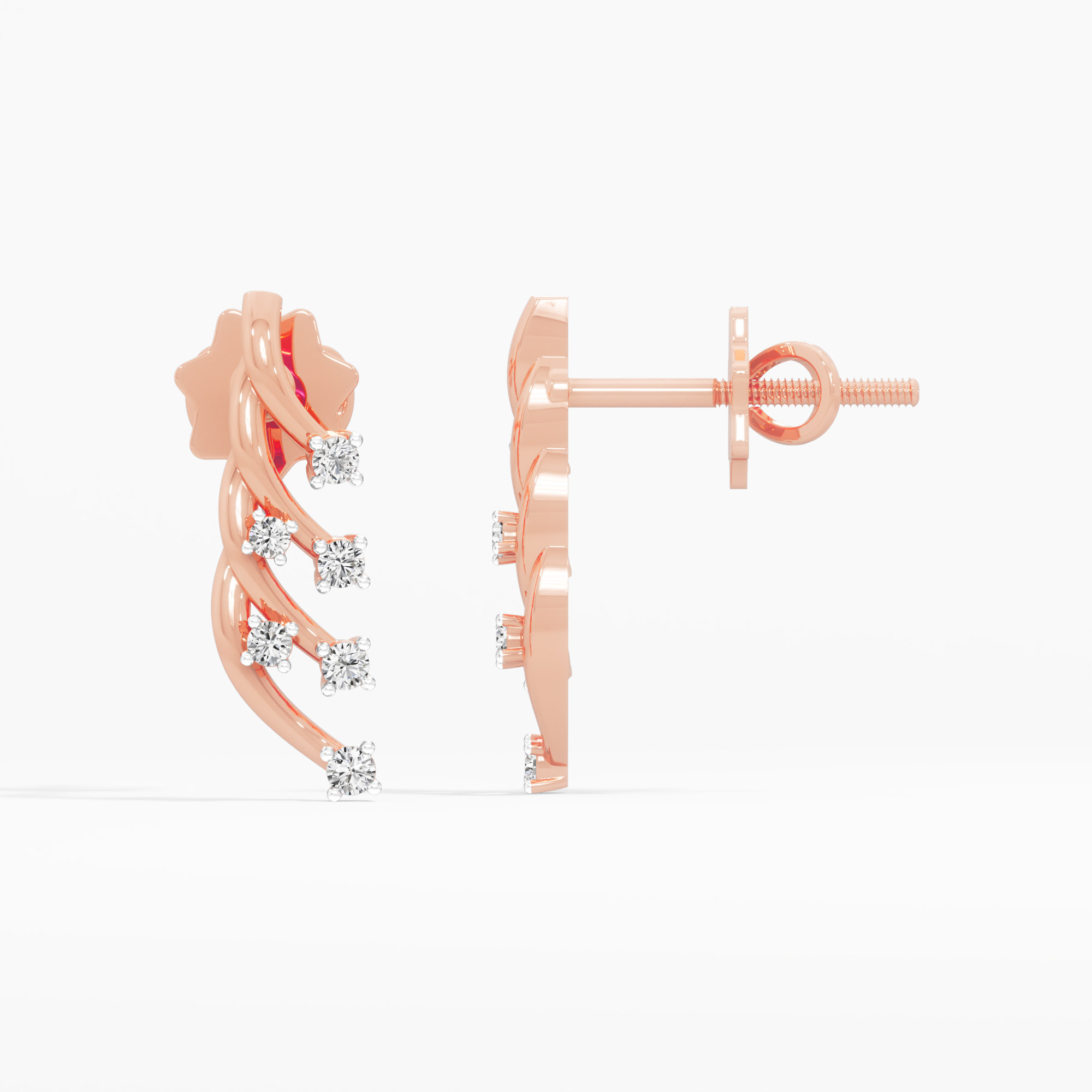 Spiral Vine Stud Earrings in 9KT Rose Gold (Diamond Quality: FG-VVS VS)