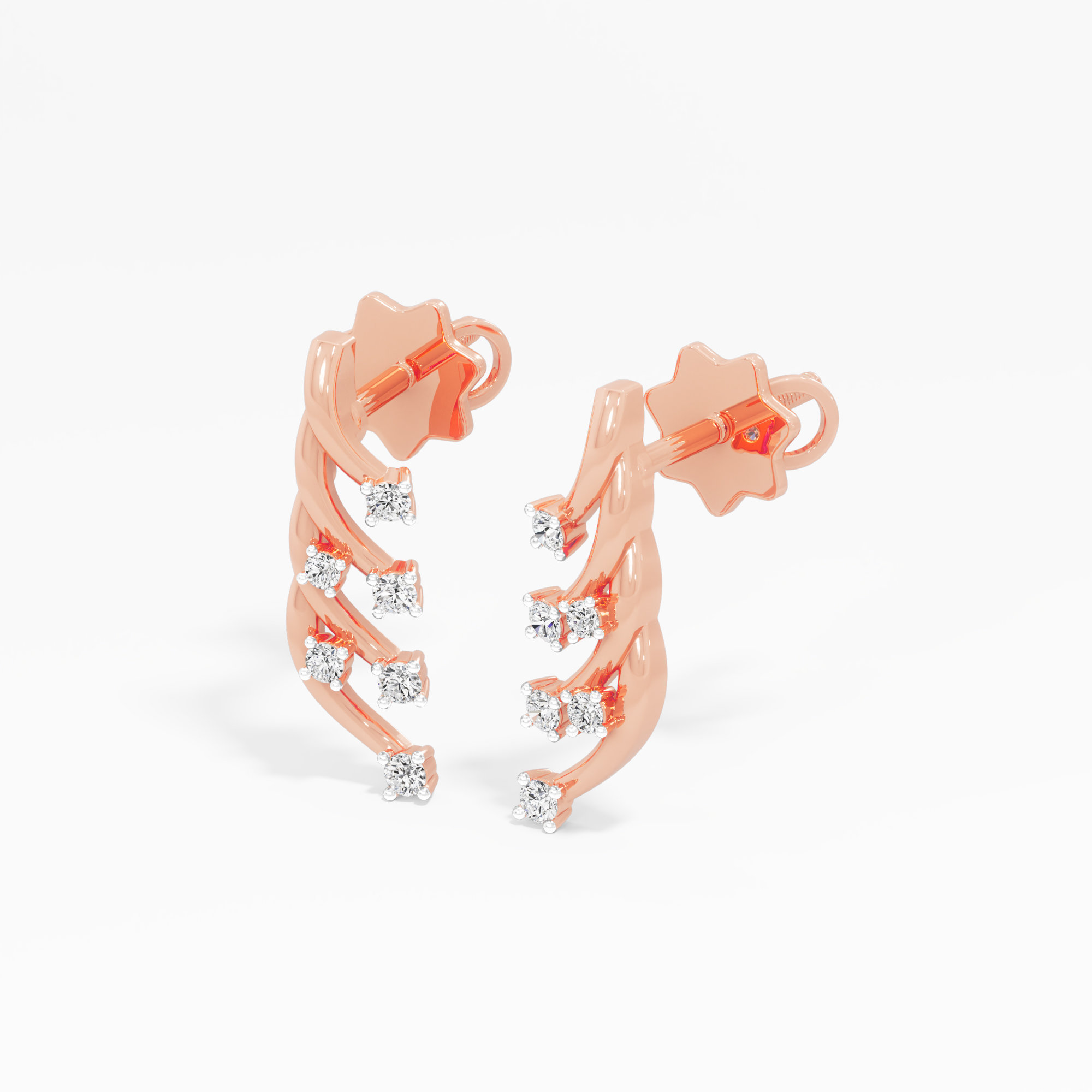 Spiral Vine Stud Earrings in 9KT Rose Gold (Diamond Quality: FG-VVS VS)