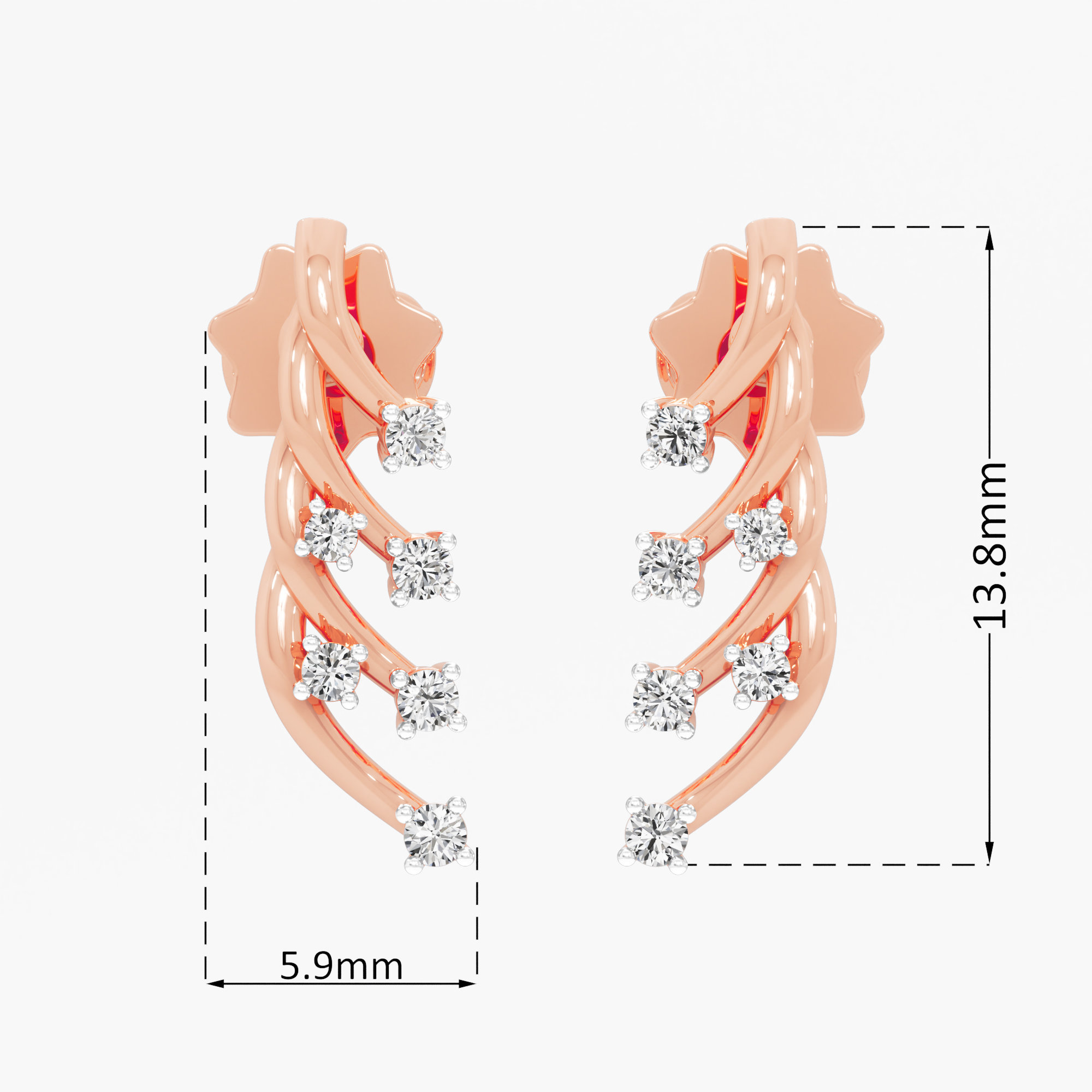 Spiral Vine Stud Earrings in 9KT Rose Gold (Diamond Quality: FG-VVS VS)