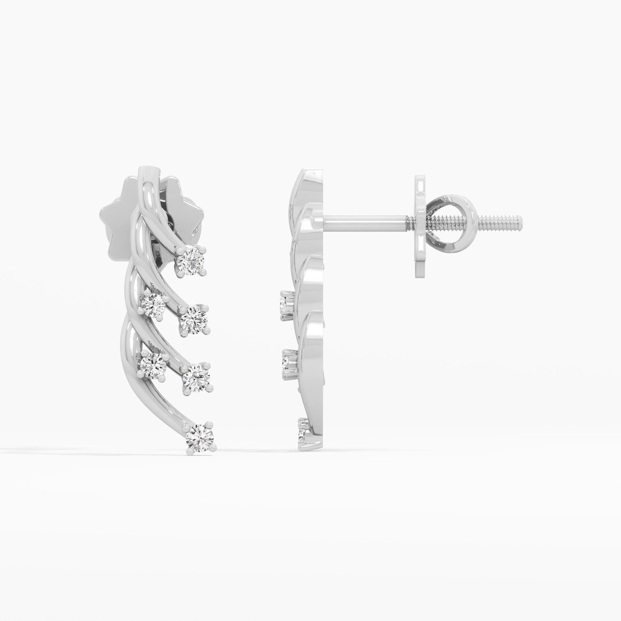 Spiral Vine Stud Earrings in 9KT White Gold (Diamond Quality: FG-VVS VS)